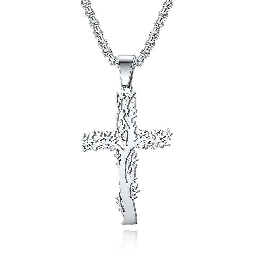 Kreuzanhänger Lebensbaum Edelstahl Kette Länge 50cm 2mm Dick