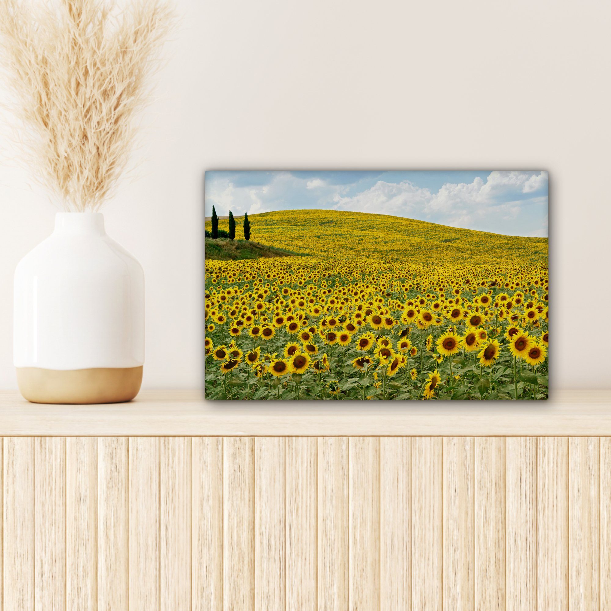 Aufhängefertig, 30x20 in (1 cm OneMillionCanvasses® der Leinwandbild Sonnenblumen St), Wandbild Toskana, Wanddeko, Leinwandbilder,