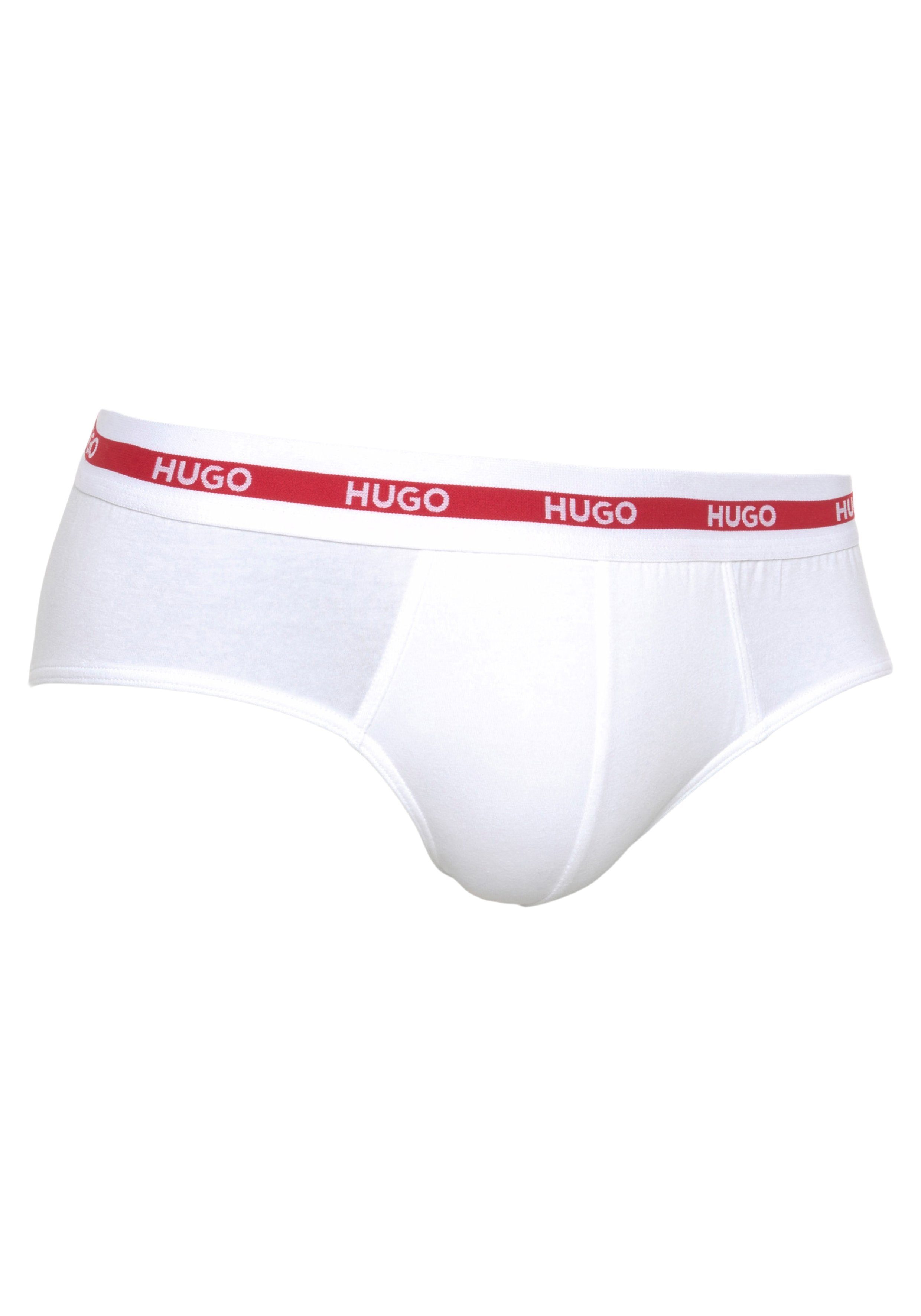 HUGO Slip Kontraststreifen (Packung, 3-St., und hellrot-weiß-schwarz Bund Im auf mit dem Logoschriftzügen Dreierpack)
