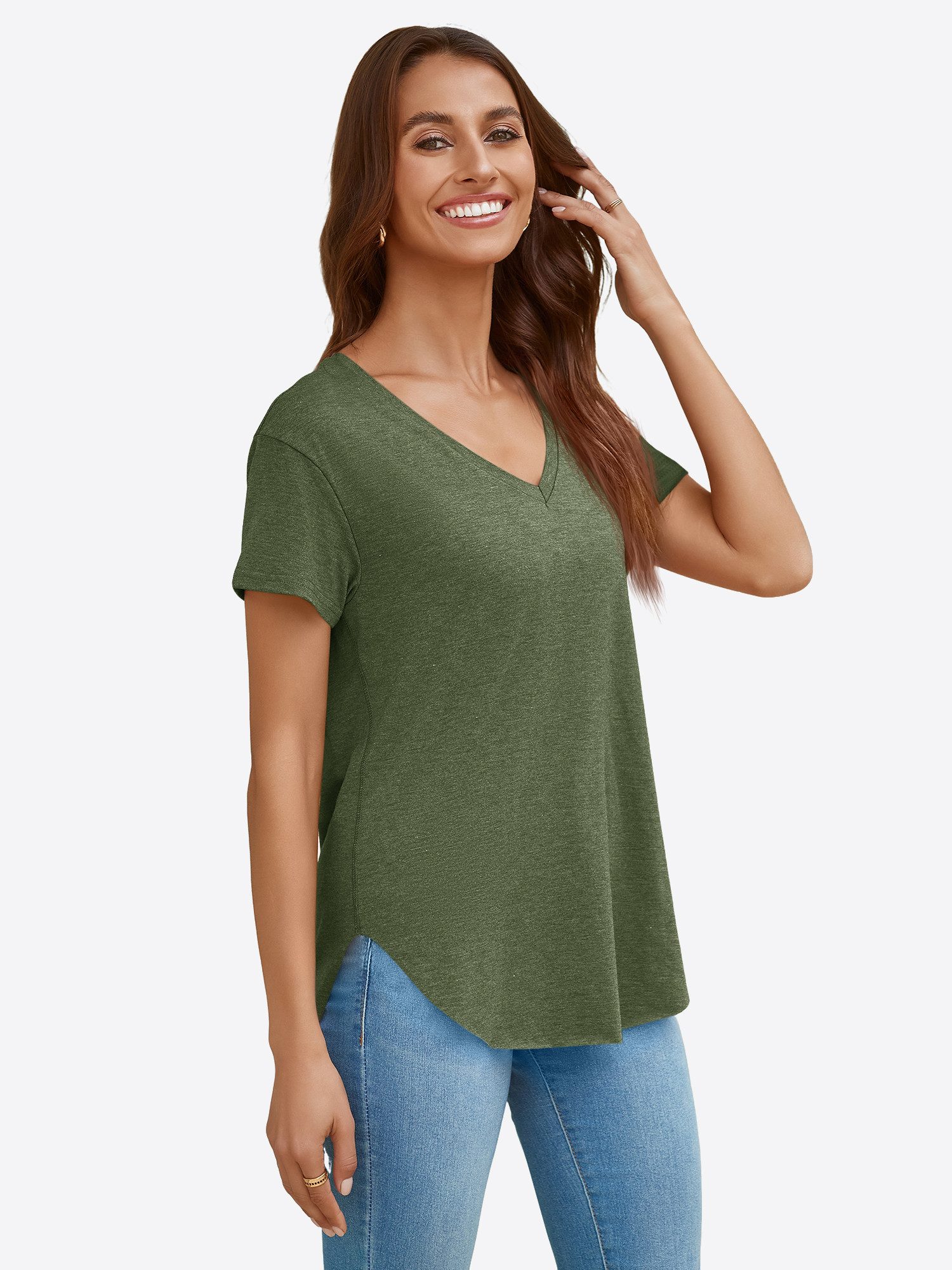 Imily Bela T-Shirt Damen V-Ausschnitt mit verlängertem, gerundetem Saum (Pa günstig online kaufen