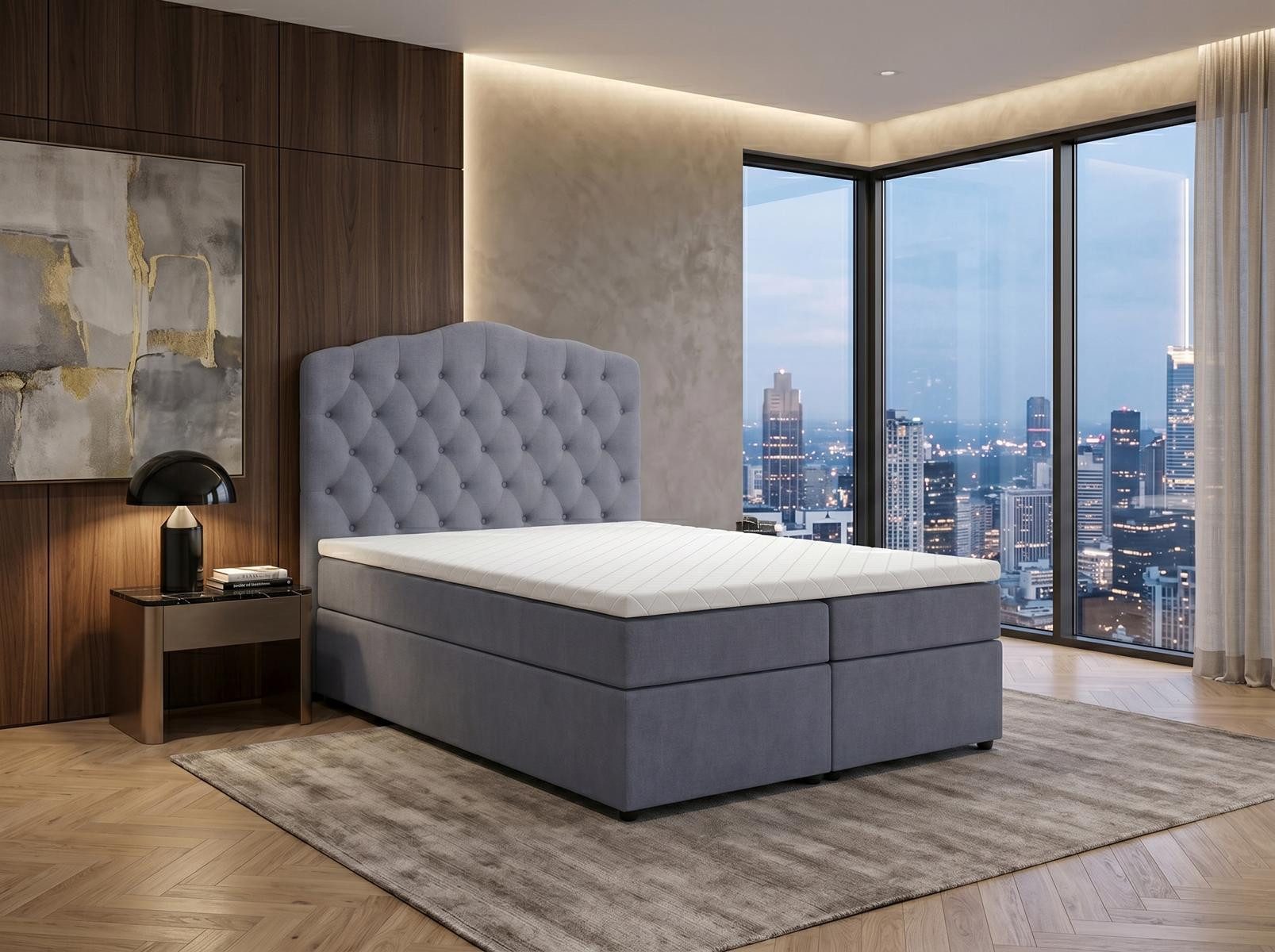 JVmoebel Boxspringbett Stilvolles graues Boxspringbett 140x200 mit Stauraum, Made in Europa