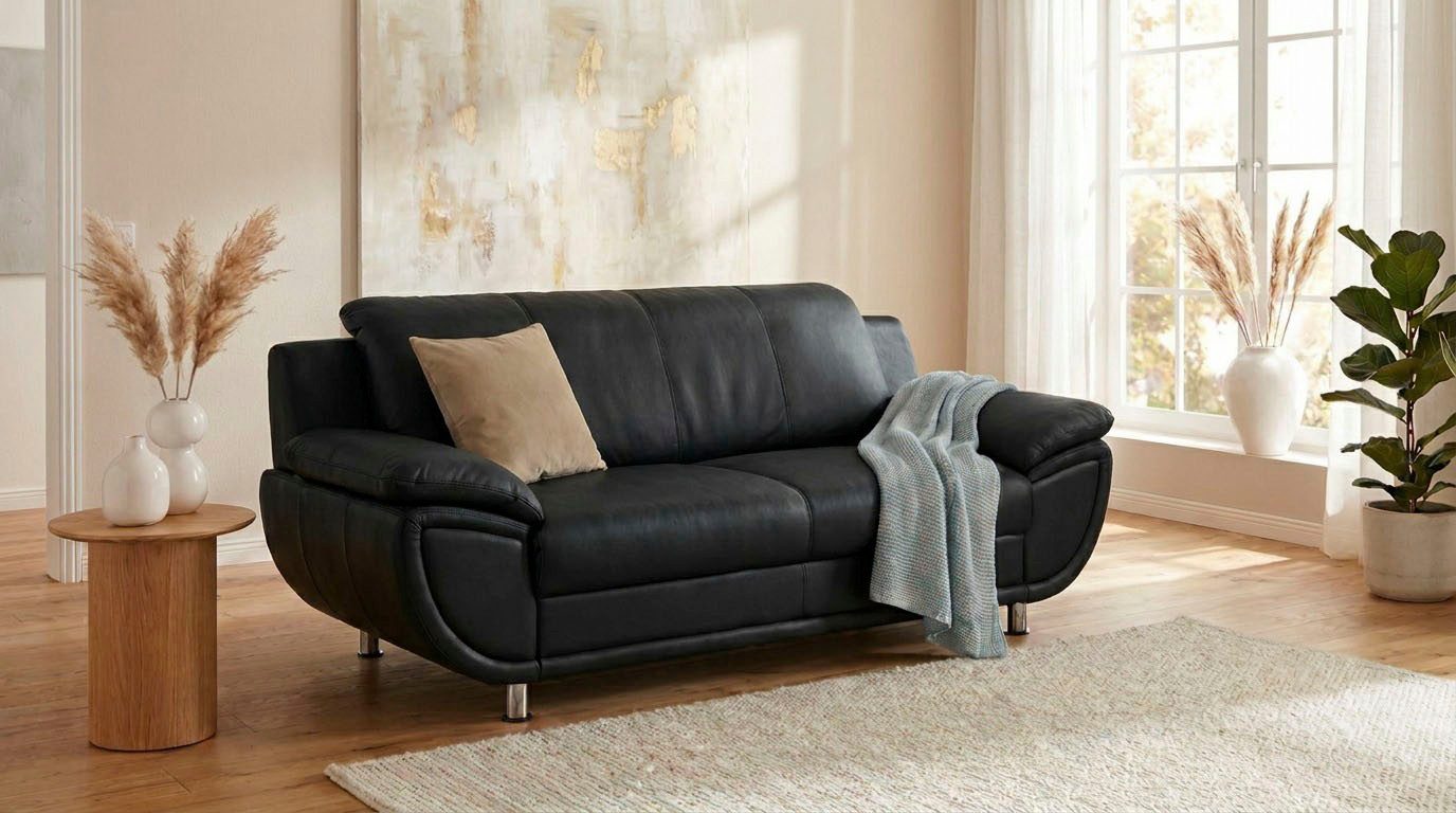 TRENDMANUFAKTUR 3-Sitzer Rondo 207 cm, 3-Sitzer, komfortabel, Federkern optional, Chromfüße, wahlweise mit Federkern, pflegeleichte Bezügen, Unser Dauertiefprei – Bild 2 von 5