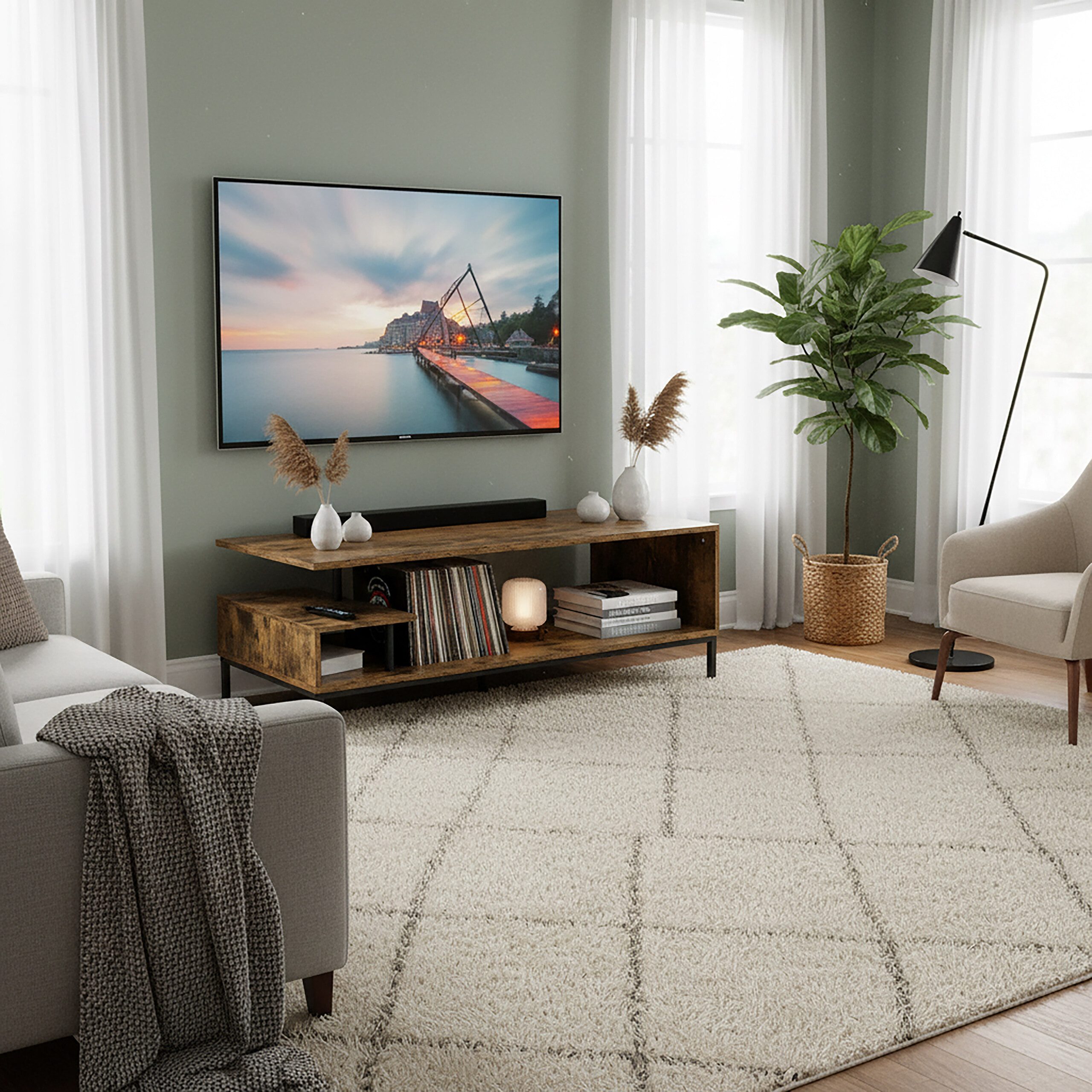 relaxdays TV-Bank TV Lowboard bis 55 Zoll, Vintagebraun günstig online kaufen