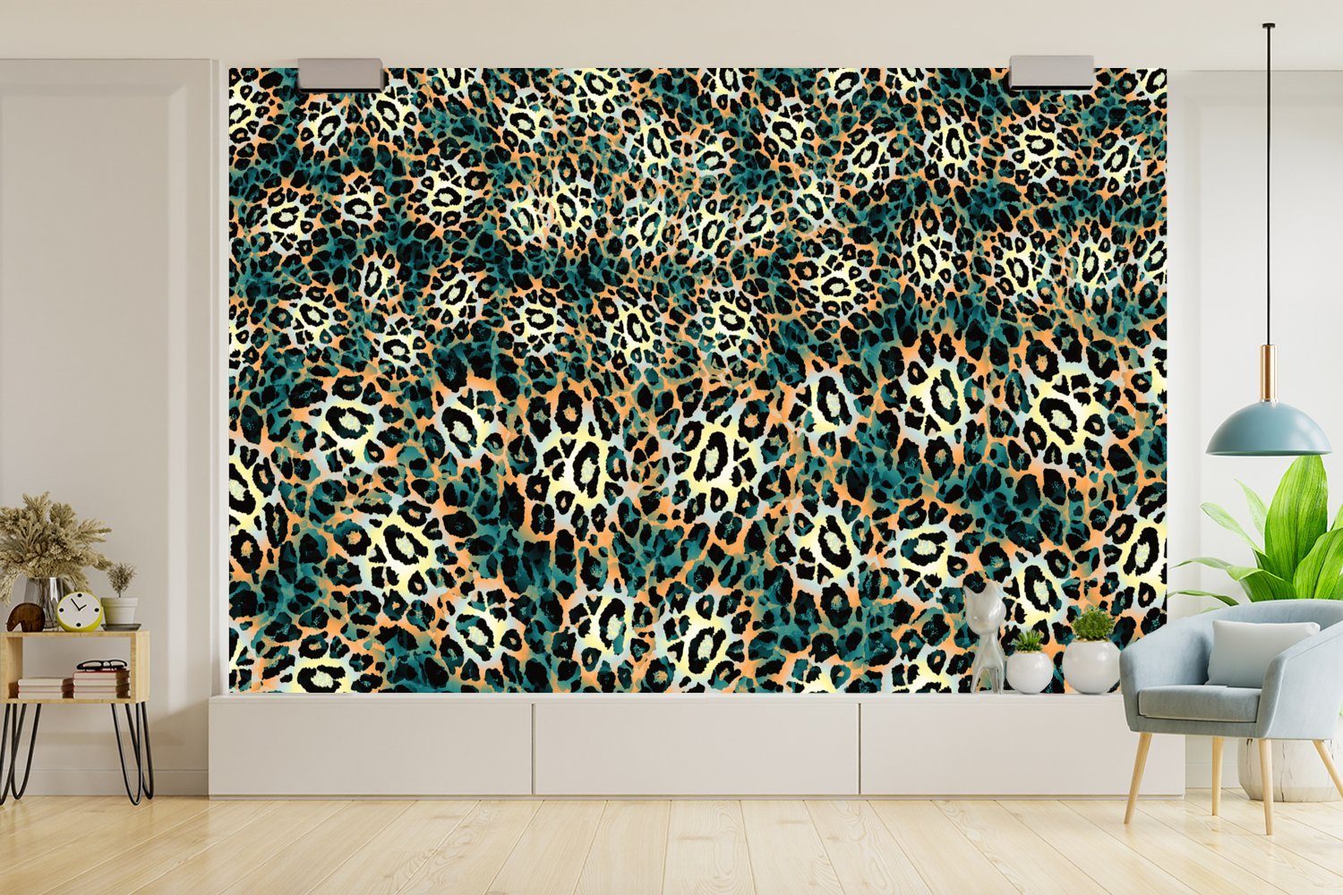 Wallpaper MuchoWow Vinyl Wohnzimmer, Design (6 für Leopardenmuster bedruckt, Matt, Tiere, Schlafzimmer, - Tapete Fototapete St), - Kinderzimmer,