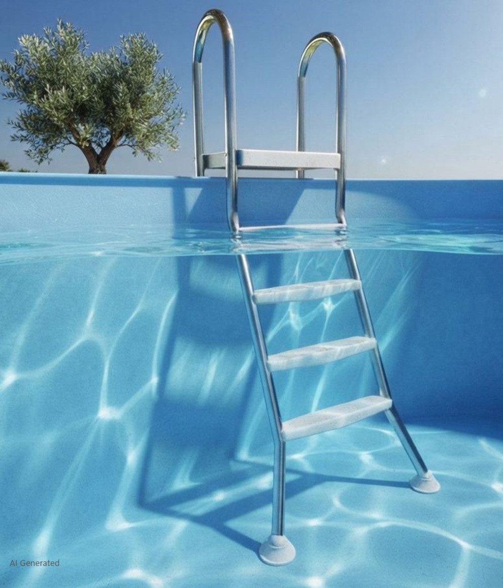 BruKa Poolleiter EASY teilversenkte Edelstahl Becken Pool Leiter Schwimmbad Treppe (1-St) – Bild 4 von 5