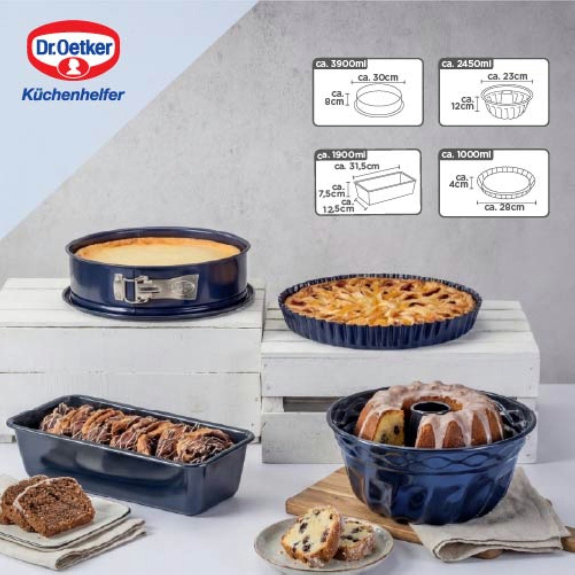 Dr. Oetker Küchenhelfer Back-Set Backformen-Set "Back-Liebe Emaille", 4-teilig
