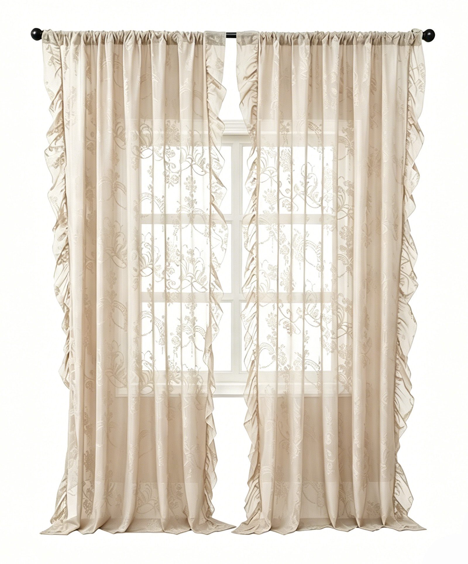 Agger Vorhang Rüschenvorhang im Retro-Stil, Spitzen-Feinvorhang, Türvorhang, halbtransparenter Voile-Vorhang, dekorativer Feinvorhang