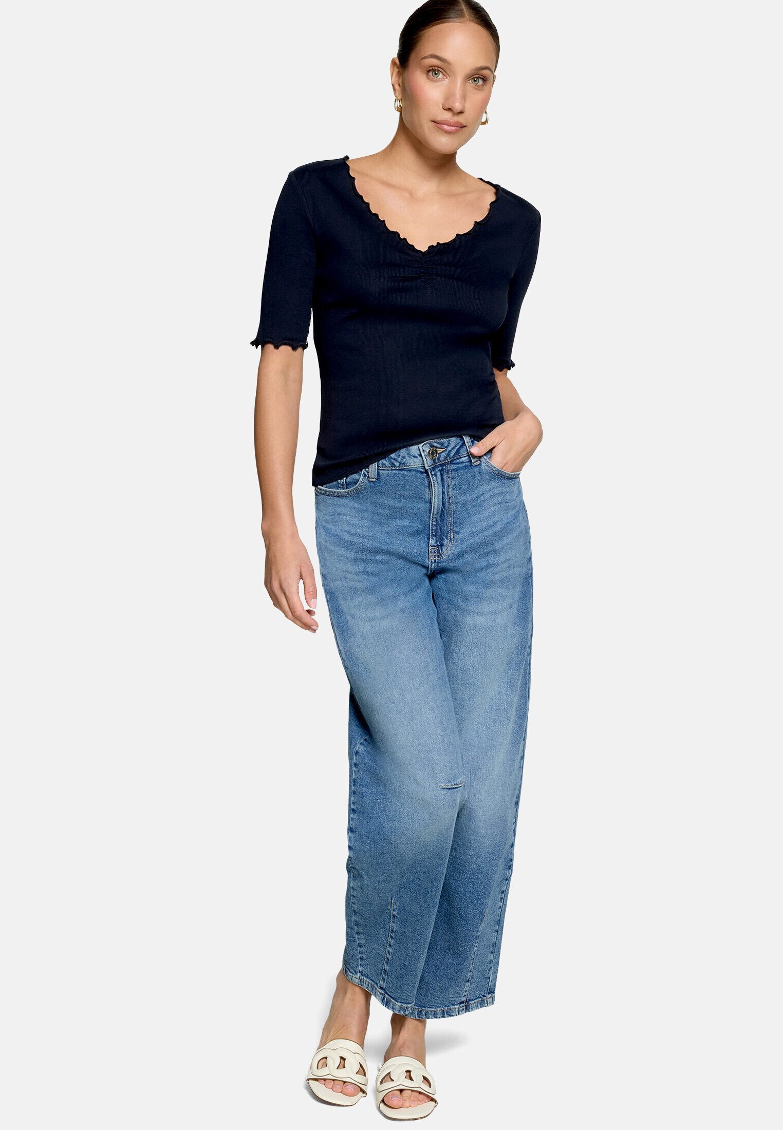 Zero 3/4-Arm-Shirt Damen mit Raffung (1-tlg) Raffung