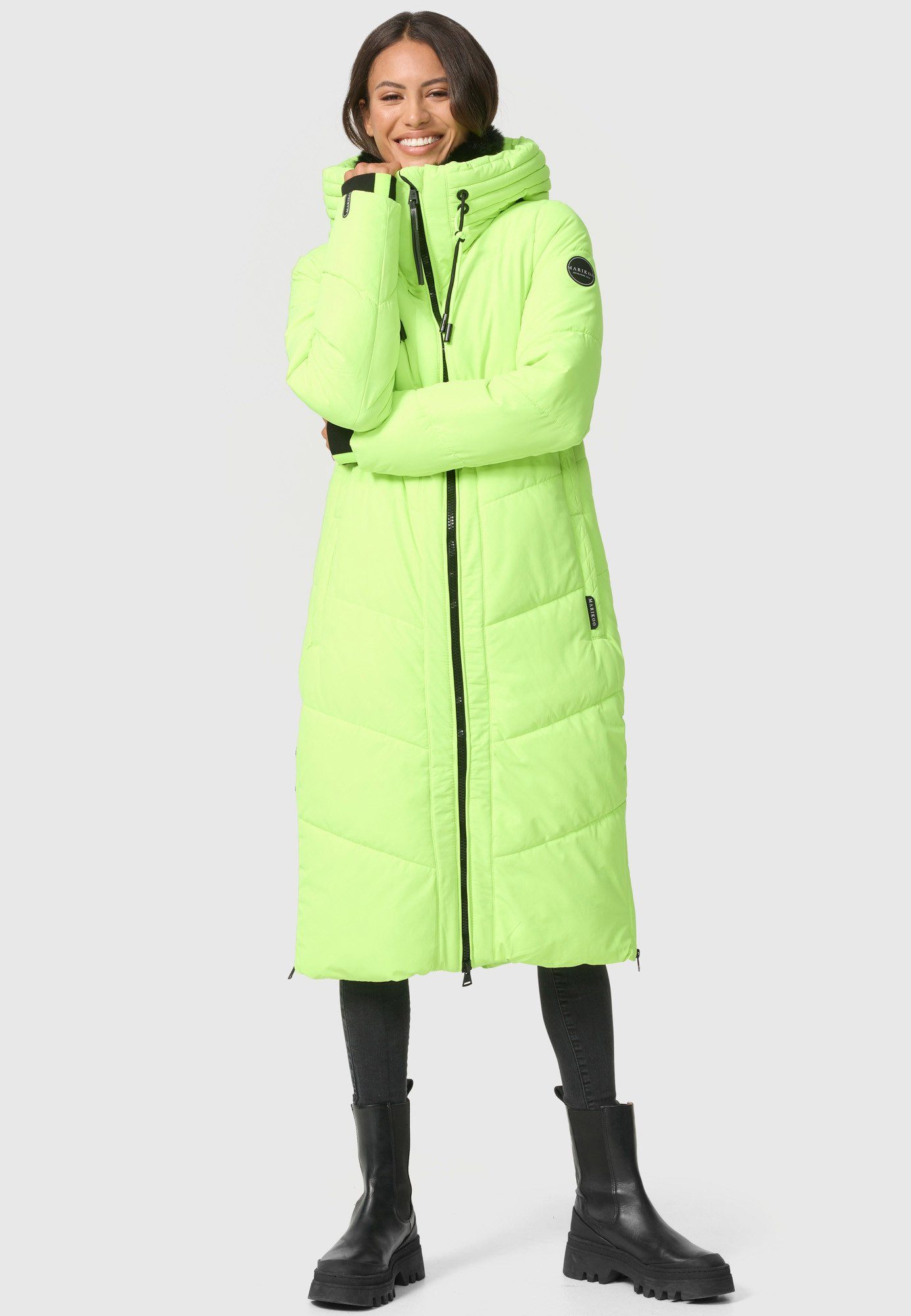Marikoo Winterjacke Nadaree XVI Stepp Mantel mit großer Kapuze Neon Green