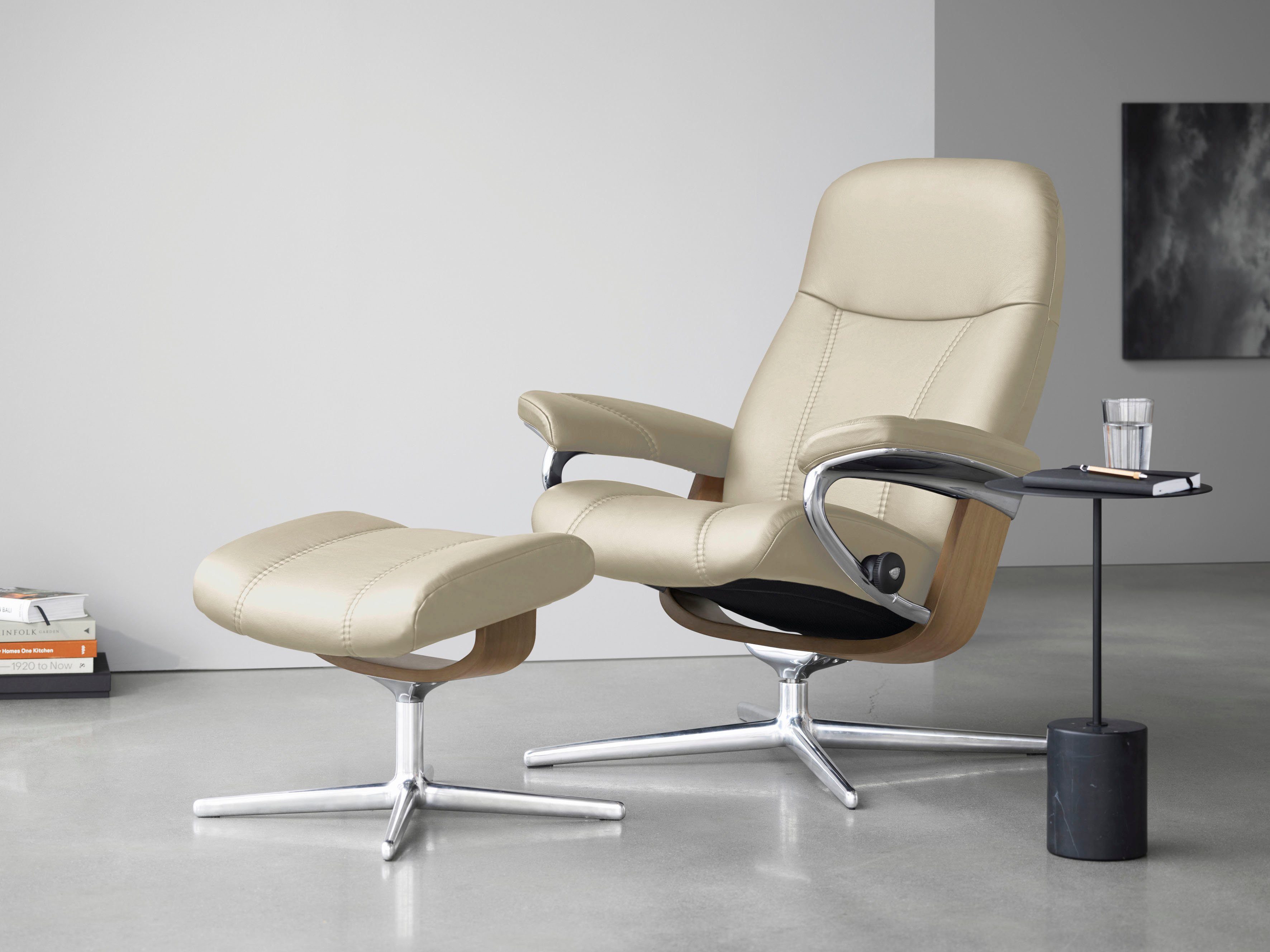 Stressless® Relaxsessel Consul Hocker, mit Größe & Eiche (Set, Base, Cross mit Holzakzent mit Hocker), Relaxsessel M S, L