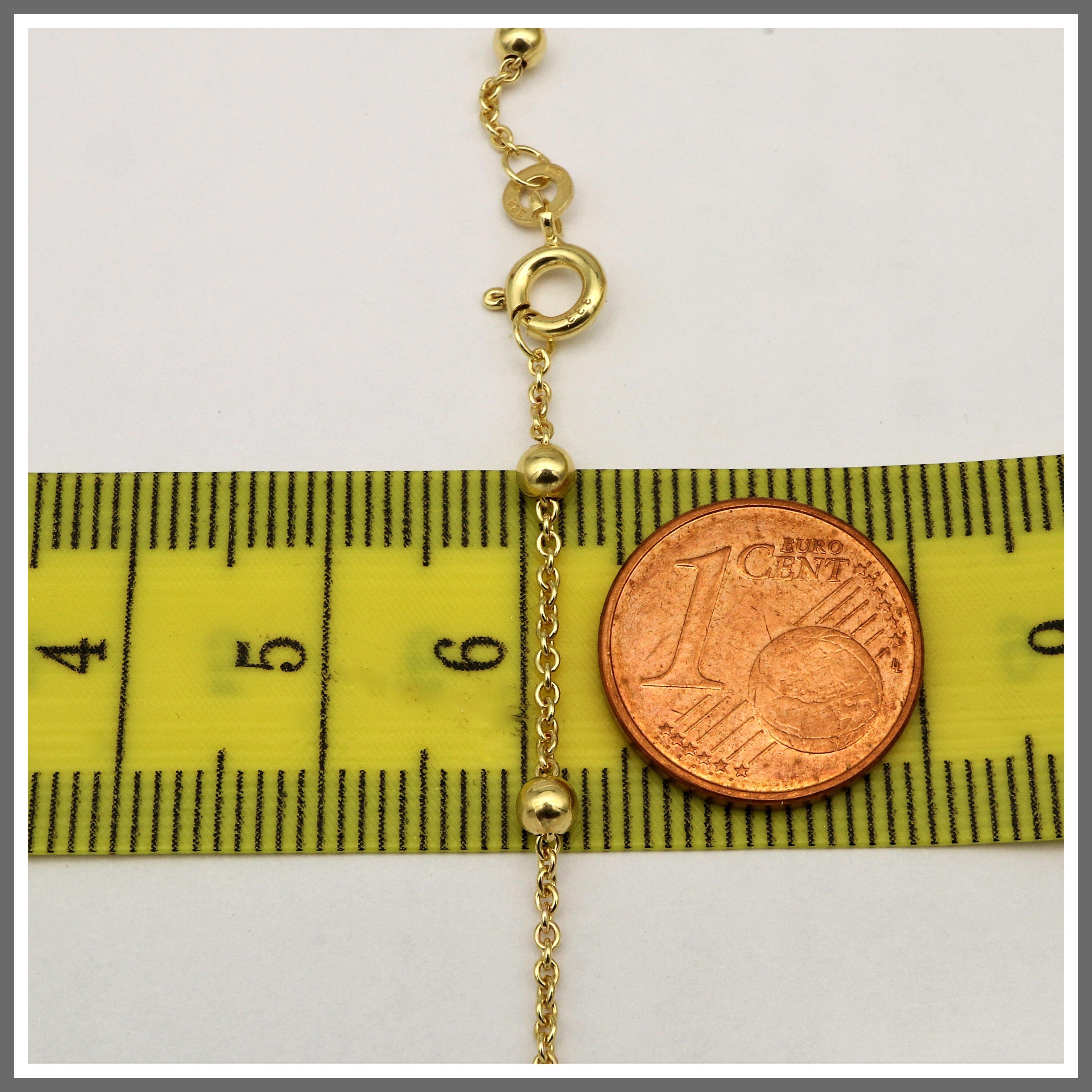 G & J Goldarmband Ankerkette rund (1,3mm) mit 9Kugeln (3mm) 333 8Karat Gold 18,5cm lang (inkl. Schmucketui), Made in Germany