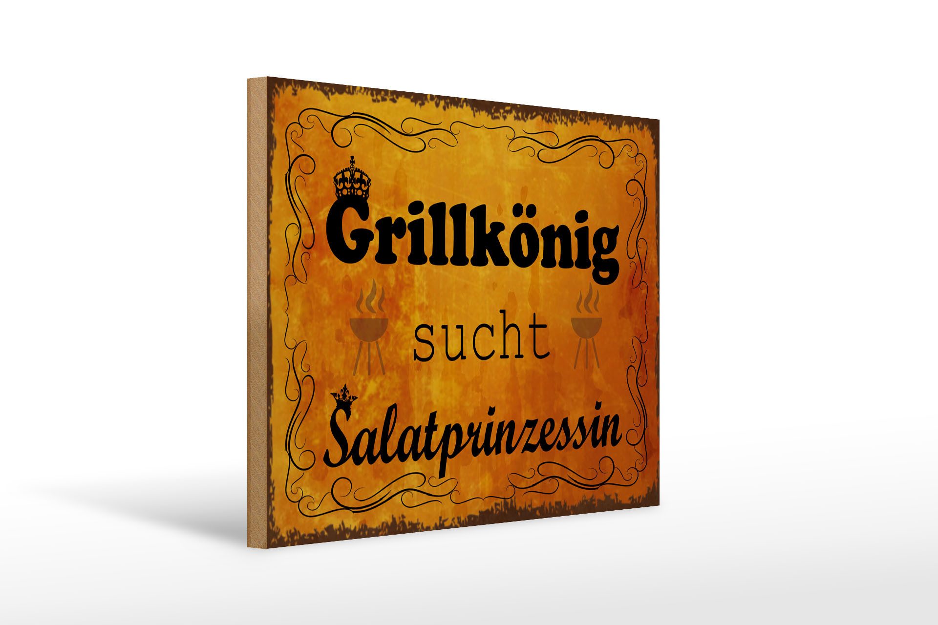 Holzbild Spruch 40x30cm Grillkönig Salatprinzessin