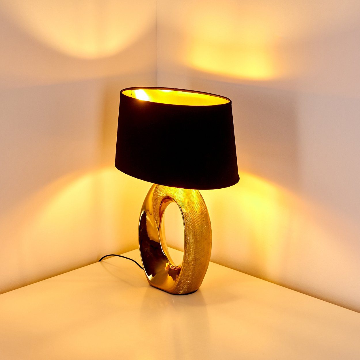 Leuchten Zimmer gold Wohn Tisch Nacht hofstein schwarz Stoff Schlaf Tischleuchte Keramik