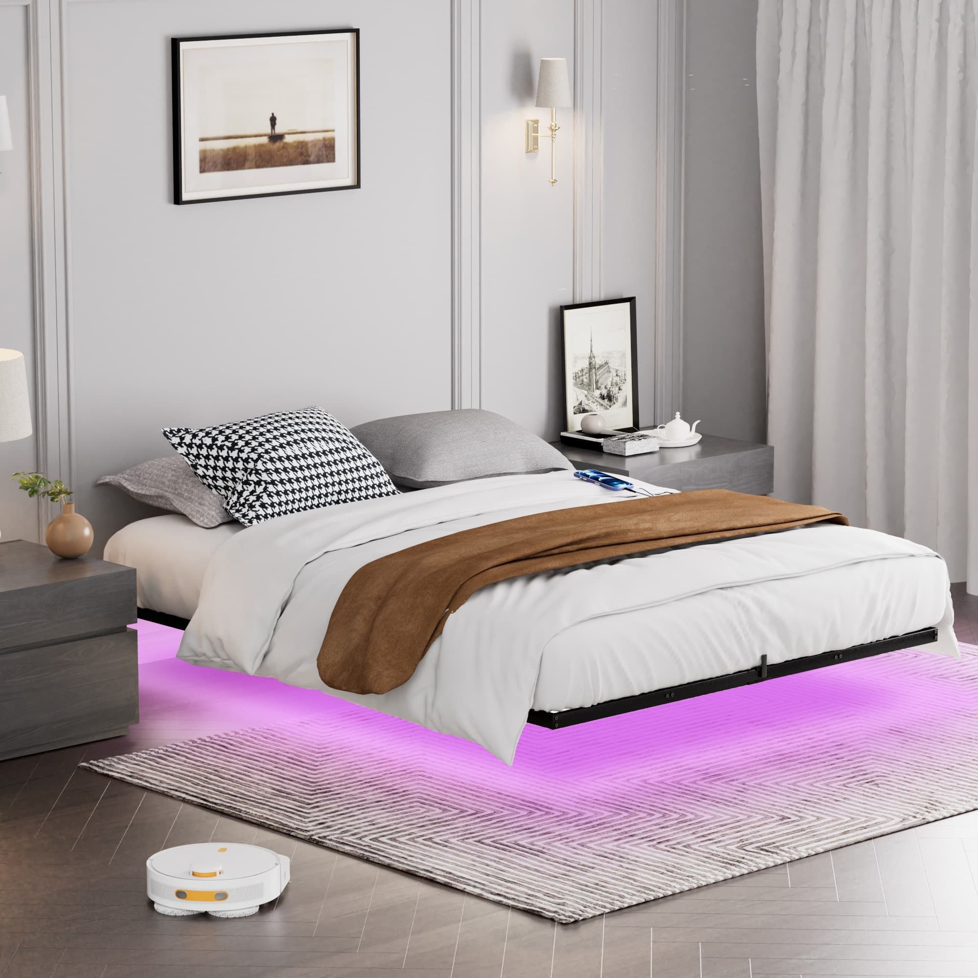 Fanttik Bettgestell Bettgestell Großes Schwebendes Metallbett mit LED-Beleu günstig online kaufen