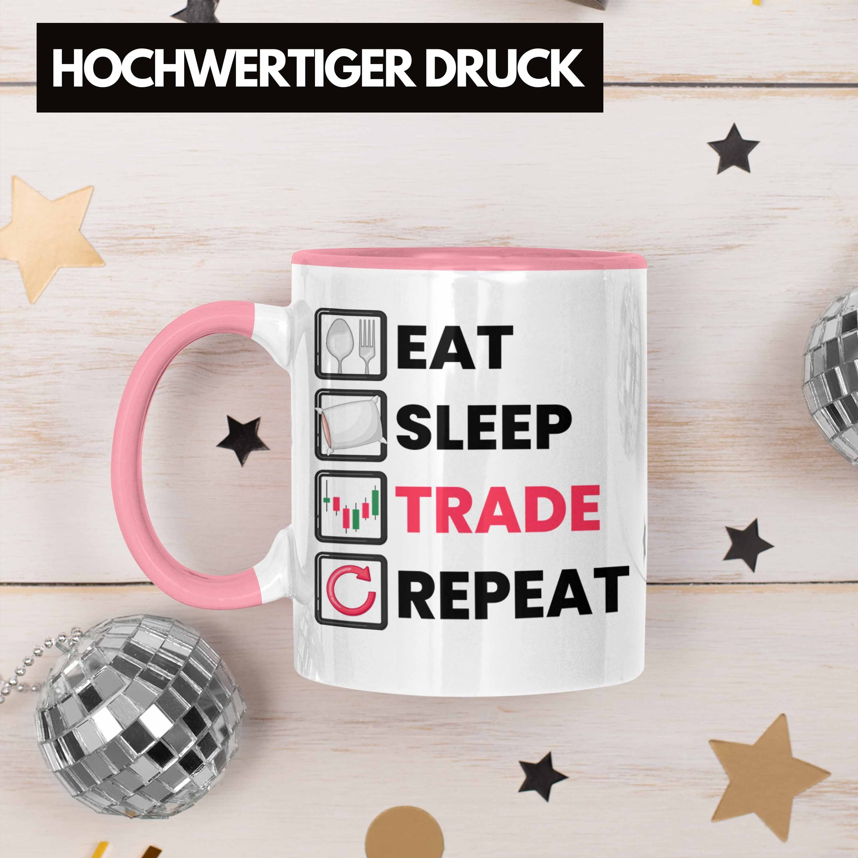 Trendation Lustige Repeat" Tasse Trading Inves Rosa Tasse für Geschenkidee Sleep "Eat Trade