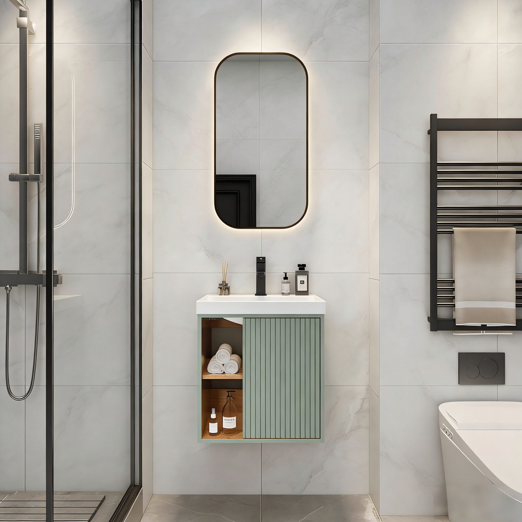 UEV Waschtisch klein Waschbecken mit Unterschrank set Badmöbel Gäste-WC hängend 50cm (Waschplatz ausreichend Stauraum,Badmöbel Set für Badezimmer, Unterschrank mit Harzbecken Wasserhahn Pop-up-Ablassventil), Waschtischunterschrank hängend Breit 50cm