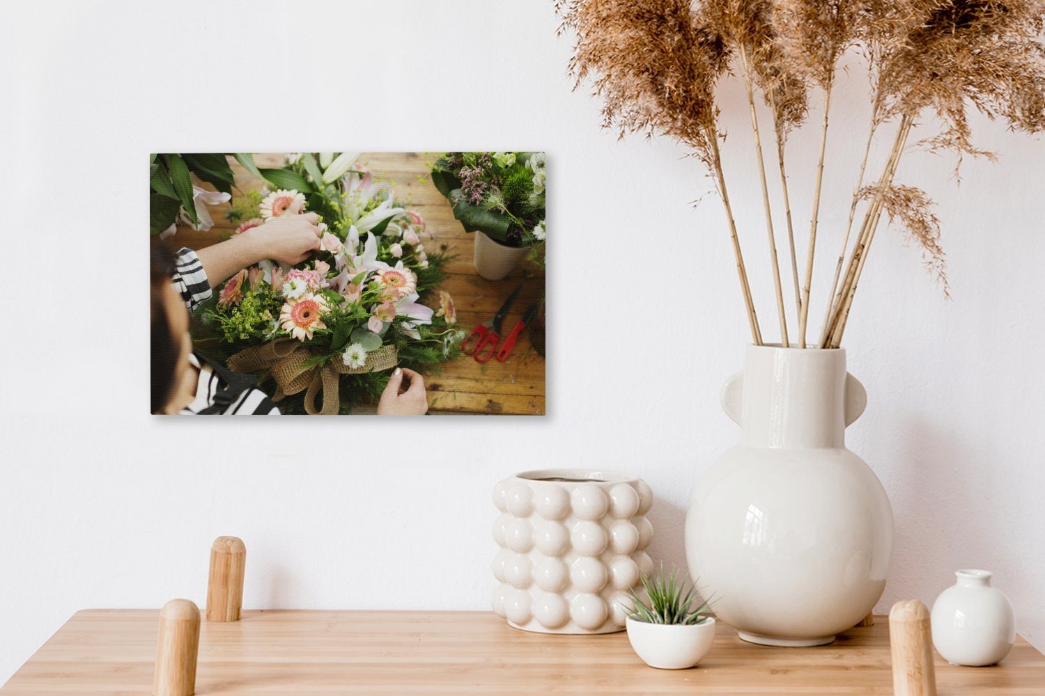 Leinwandbilder, einen St), Florist Blumen, (1 Aufhängefertig, aus Blumenstrauß macht Wanddeko, Wandbild 30x20 cm Leinwandbild OneMillionCanvasses®