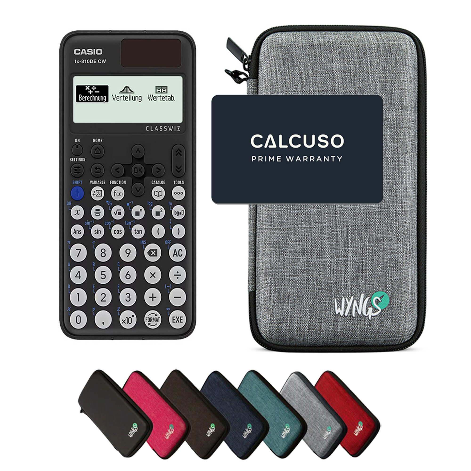 CASIO Taschenrechner fx-810DE CW ClassWiz inkl. WYNGS Schutztasche Hellgrau