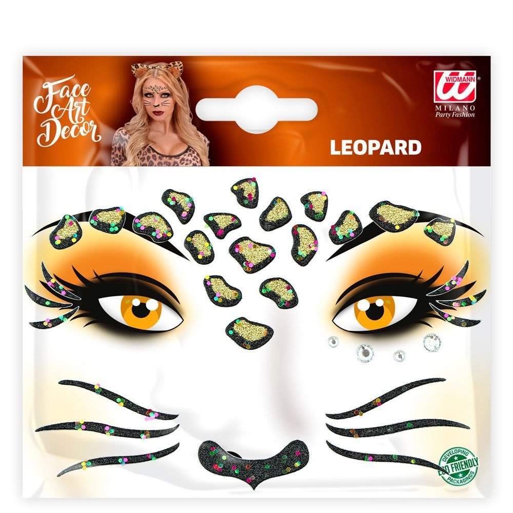 Widmann S.r.l. Theaterschminke Face Art Decor Glitzer Tattoo Sticker - Leopard