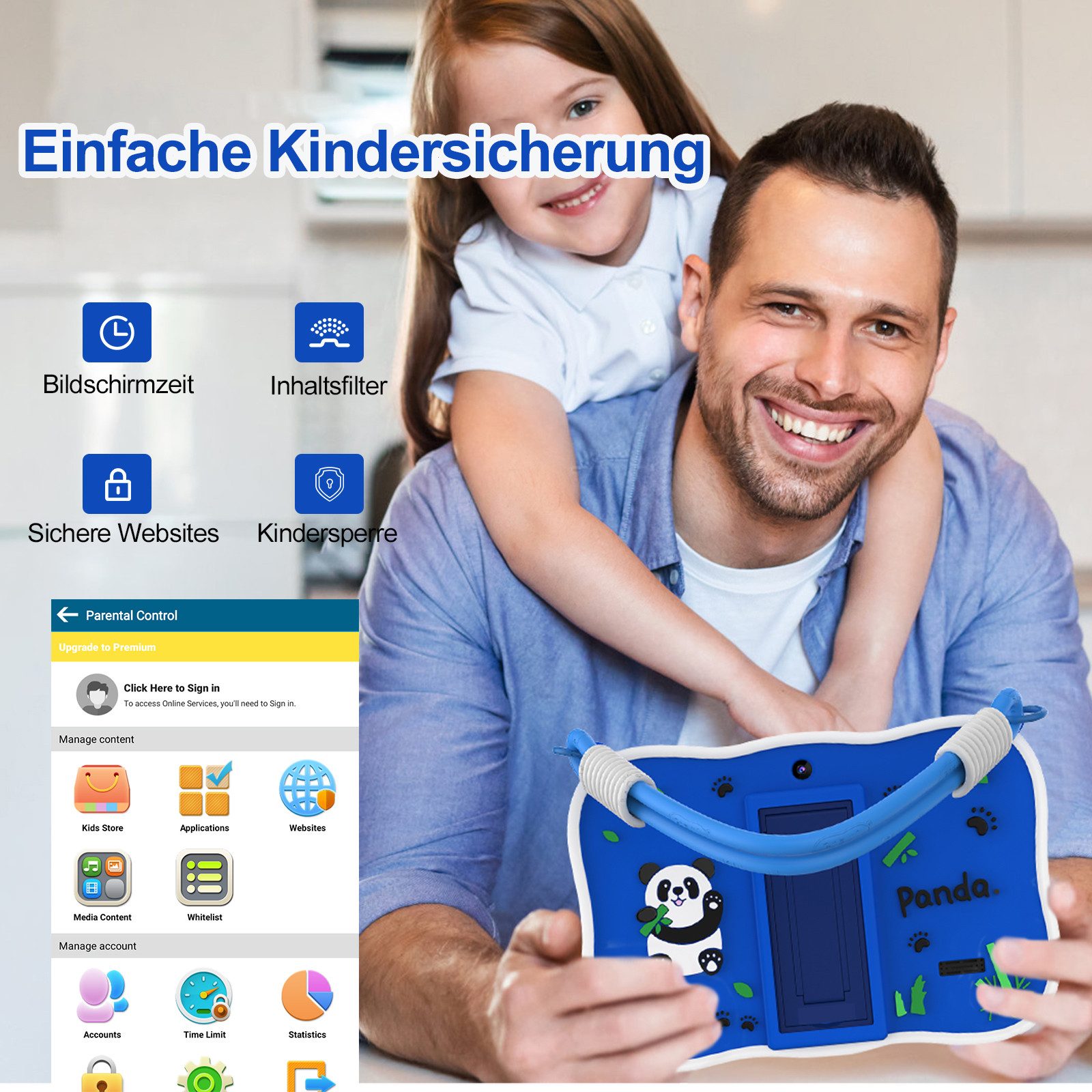VASOUN 7 Zoll Android kinder tablet mit Elternkontrolle Tablet (10.1 Zoll Tablet", (Robuste Schutzhülle,Vorinstallierte Lernapps, GMS-Zertifizierung)