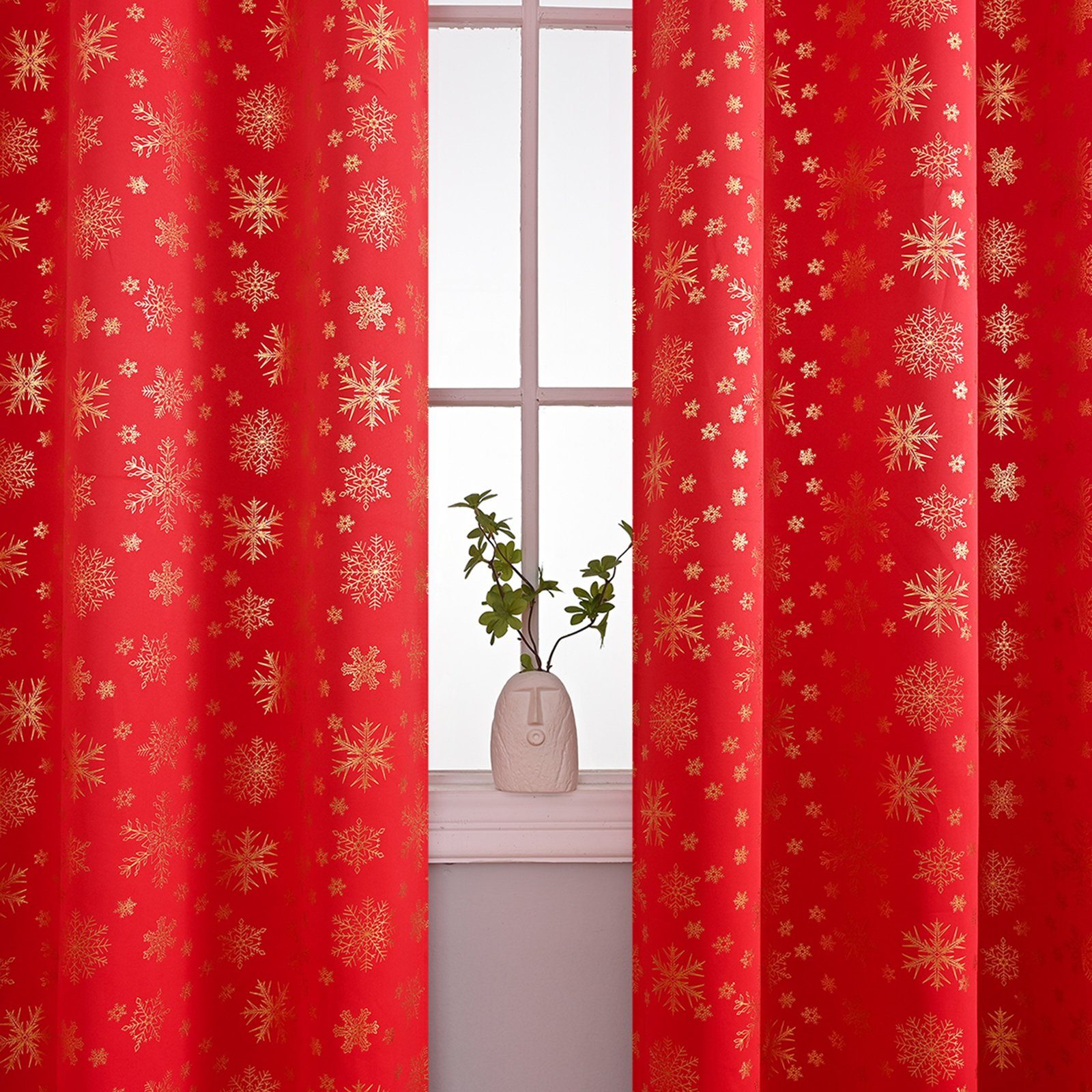 Scheibengardine Weihnachten Schneeflocke, (1 Verdunkelung, Goldprägung Vorhang, St) Sunicol, Fenster