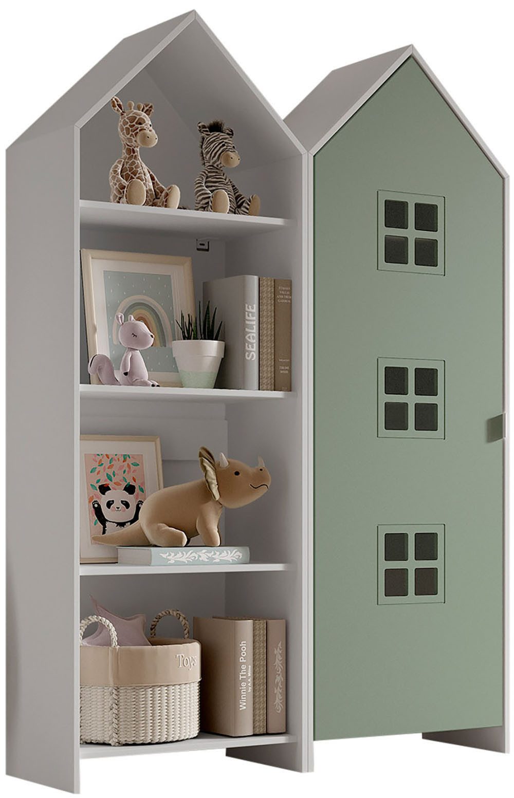 Vipack Kleiderschrank Set Casami Bruges in trendigem Design, 1 Regal u. 1 Kleiderschrank (2-St., Schranktür in verschiedenen Farben und Fensteranordnungen) variable Typenanordnung, Kleiderschrank mit Böden und Kleiderstange