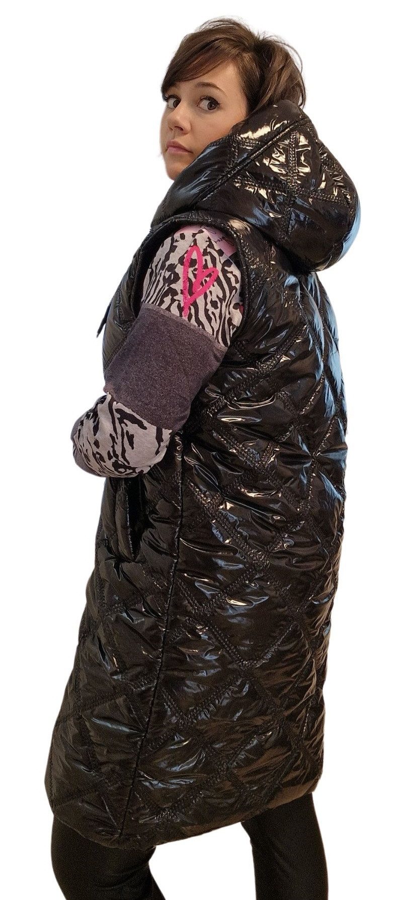 Gio Milano Steppweste G29-8600, Long-Steppweste mit Kapuze wattierte Steppu günstig online kaufen