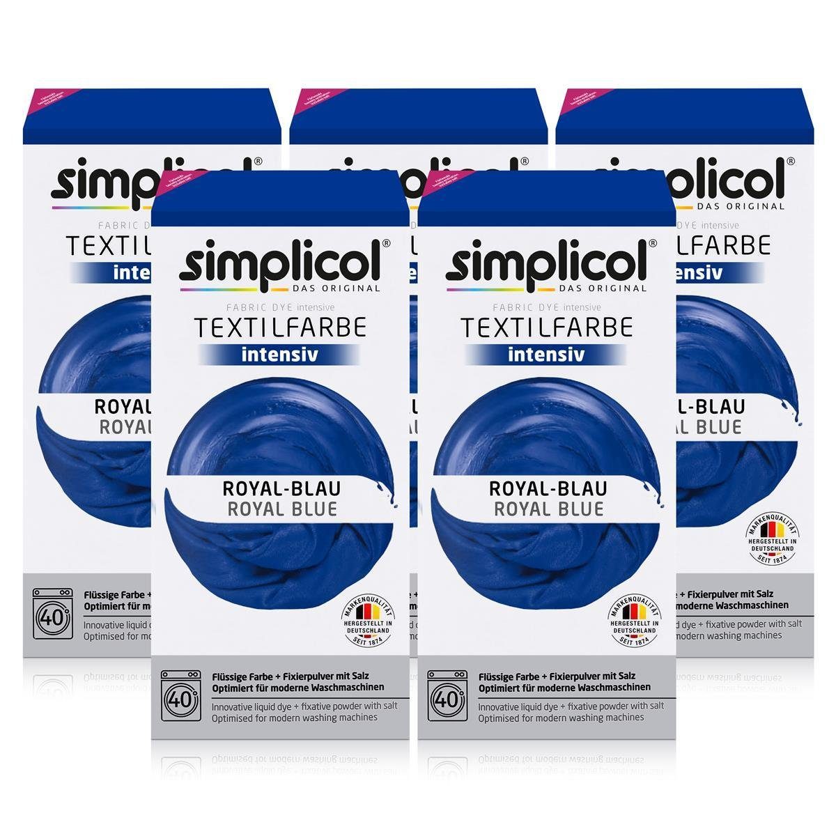 Textilfarbe Simplicol Textilfarbe intensiv Royal-Blau - Einfaches Färben (5er Pack
