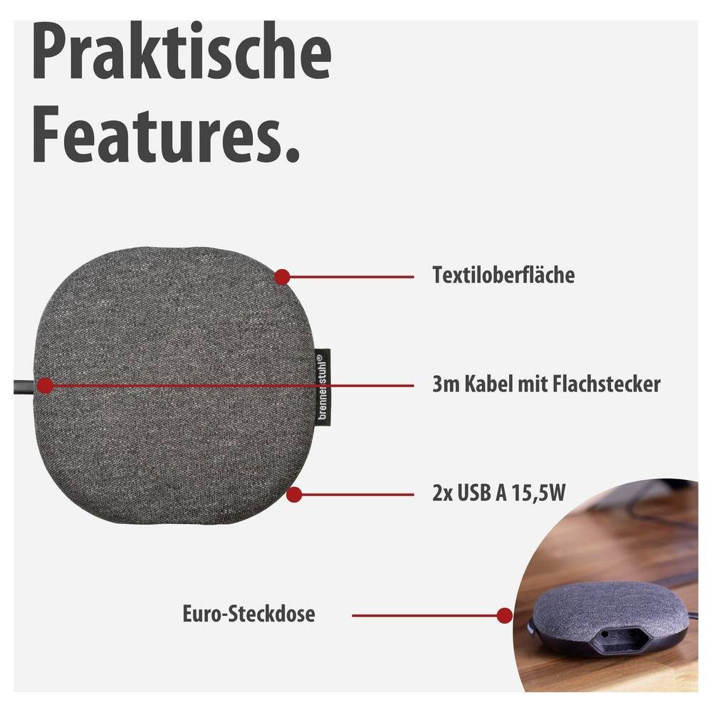 Brennenstuhl ® Sofa-Steckdose mit USB-Ausgänge 1150020010 Steckdosenleiste, mit USB – Bild 3 von 5