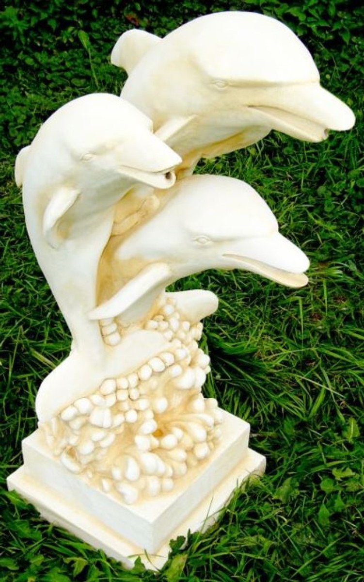 Casa Padrino Skulptur Jugendstil Wasserspeier Skulptur Delfine Weiß / Sandfaben H. 80 cm - Gartendeko Wasserspeier Figur - Garten Deko Accessoires