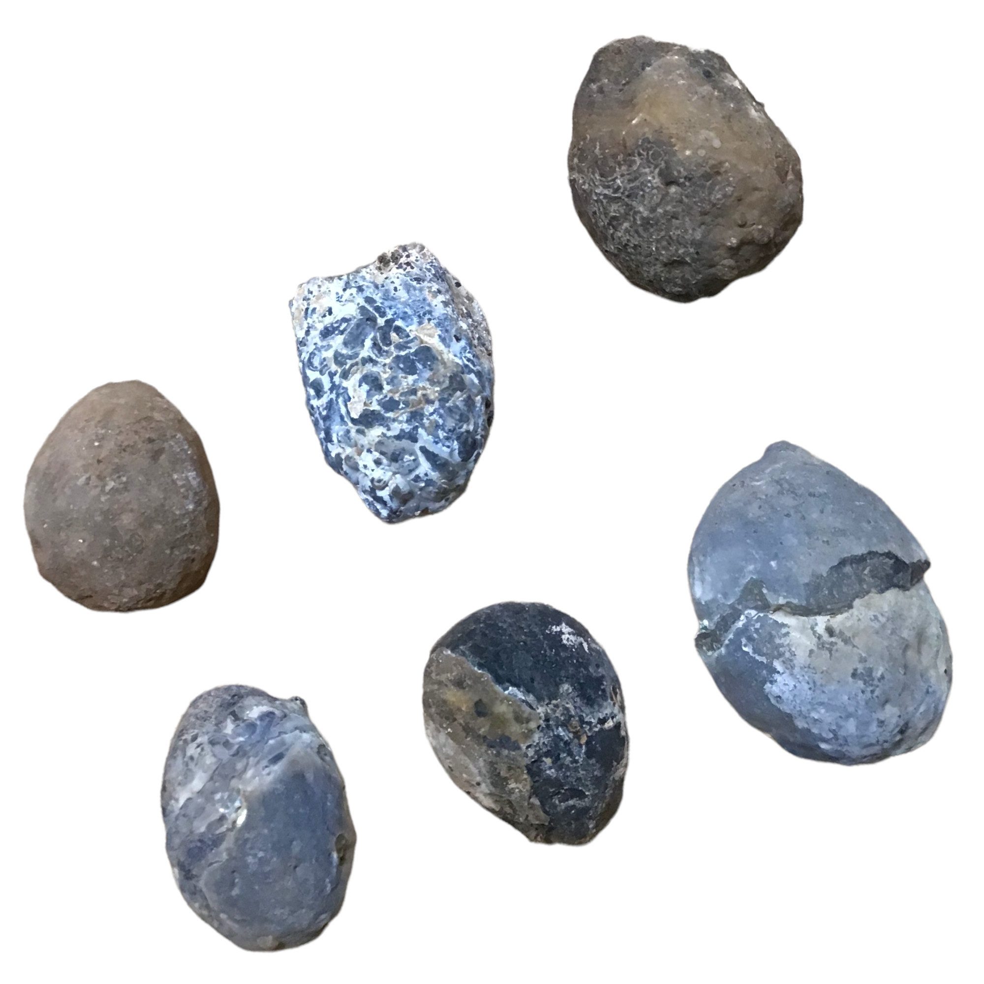 Steinfixx® Mineralstein 6 Stück Nussgeoden I Occos, Achat Geoden I geschlossen, Brasilien, (mit Anleitung, 1-St., herrlicher Partyspass), Glücksgeoden