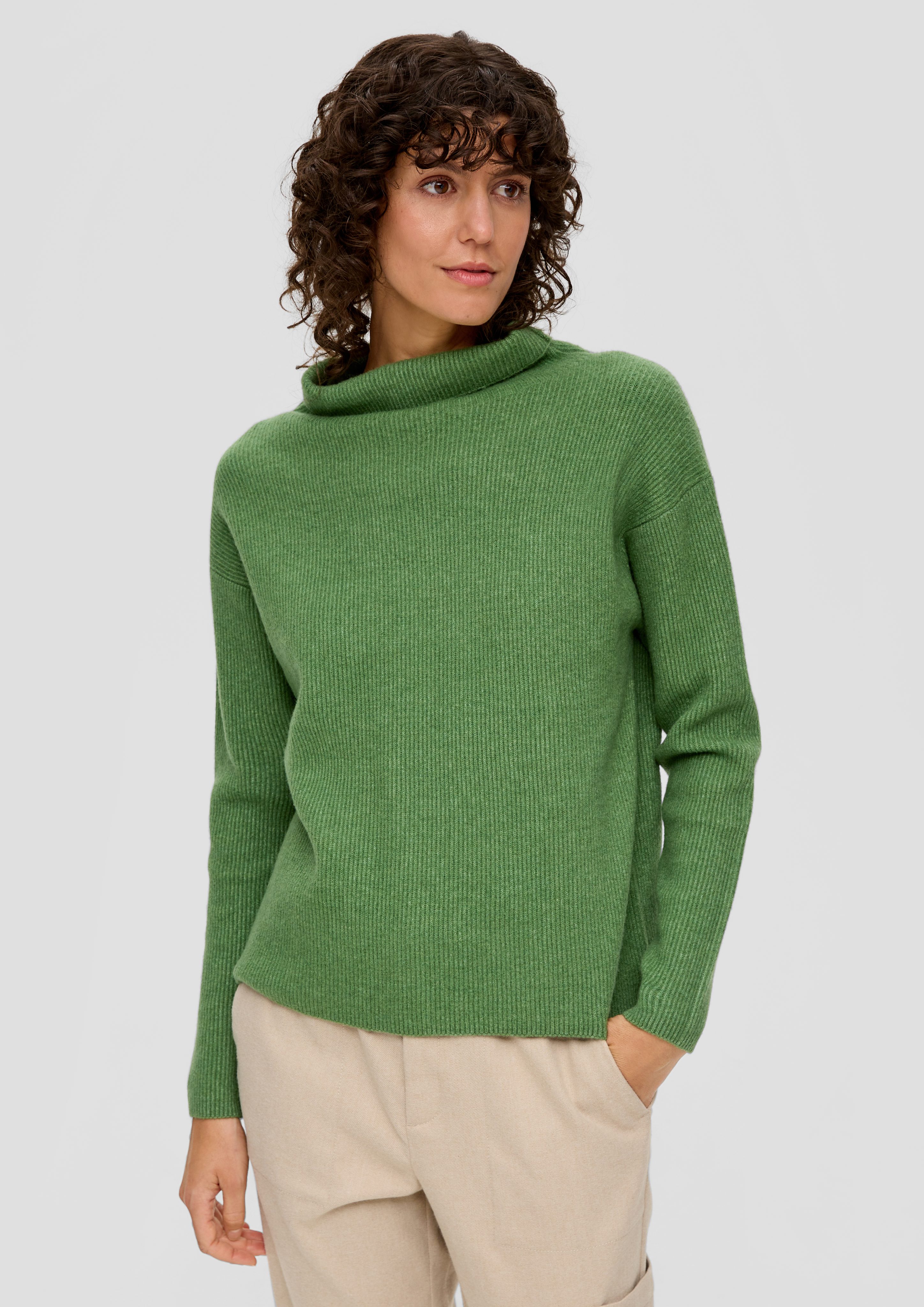 s.Oliver Strickpullover Pullover in grün Rippstrick-Qualität