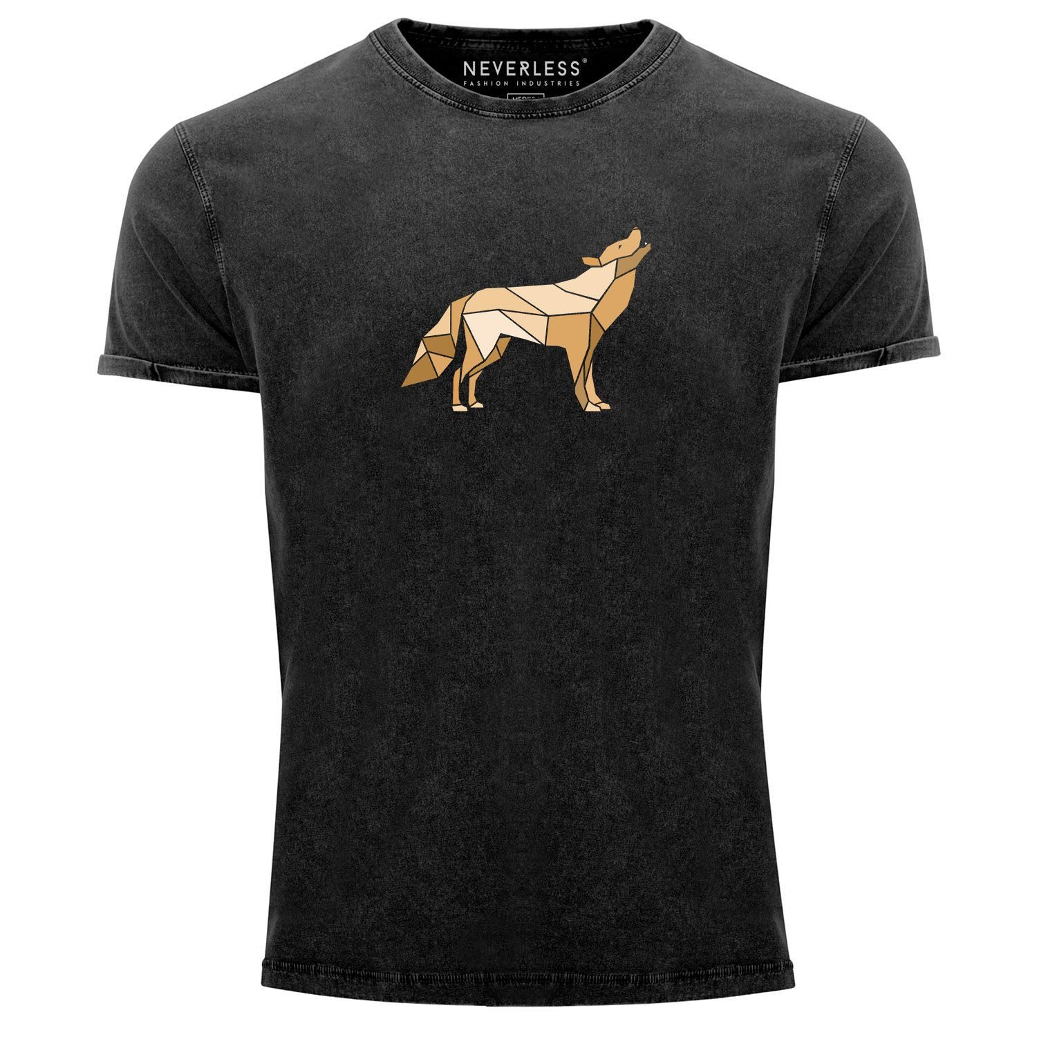 Neverless Damen T-Shirt Mit Wolf Polygon Print – Slim Fit, Aus 100% Baumwolle, Für Lässigen Streetstyle