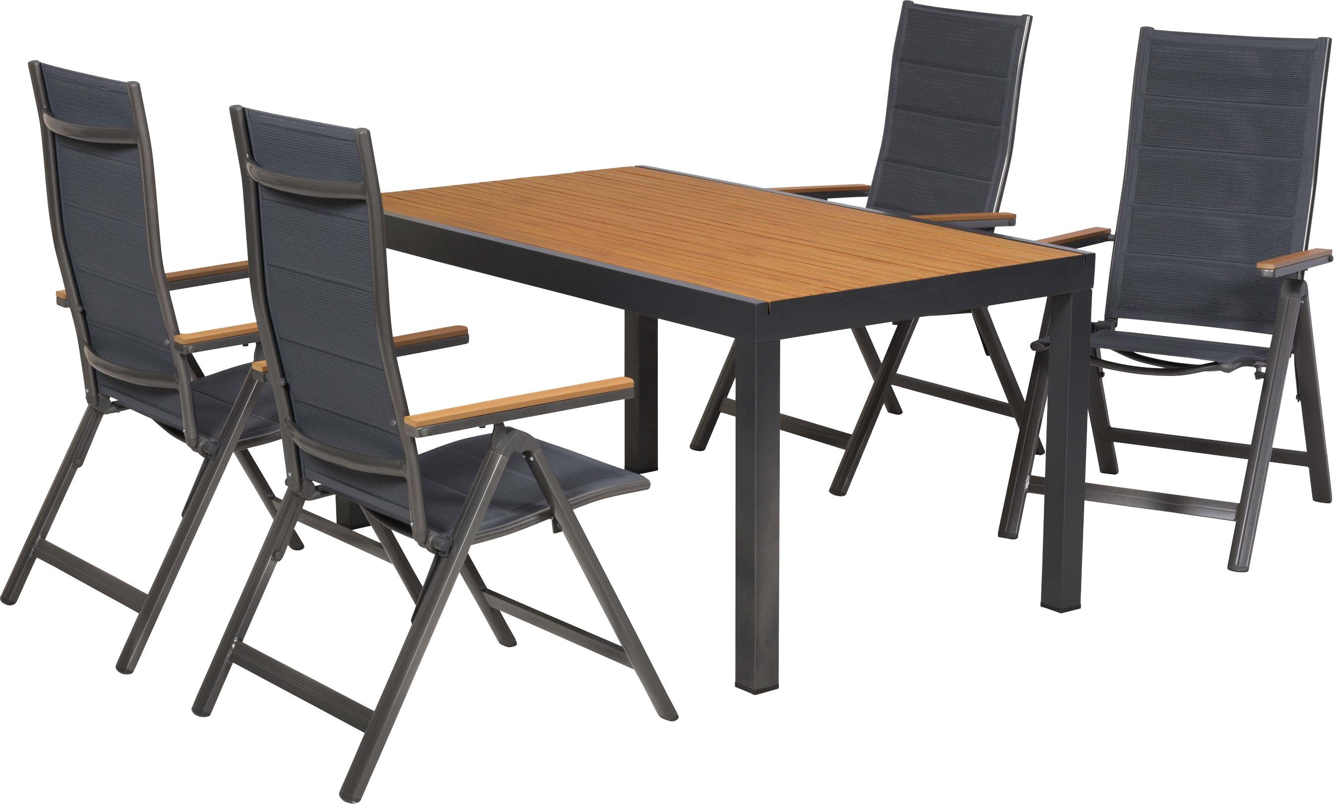 MERXX Garten-Essgruppe Toledo, (Set, 5-tlg), inkl. 4 Klappsessel, 1 Tisch