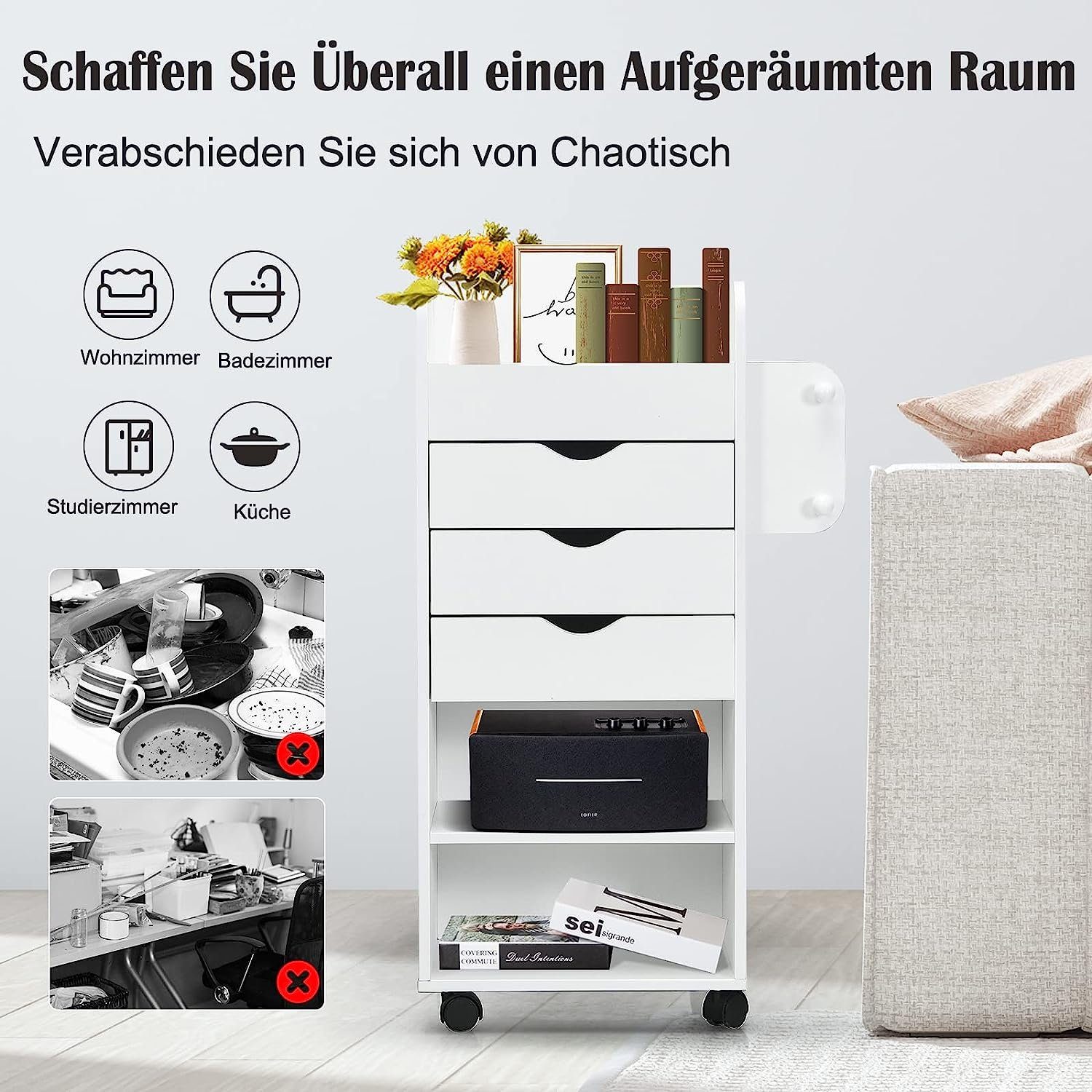 KOMFOTTEU Rollcontainer Schubladenwagen, mit Schubladen & günstig online kaufen