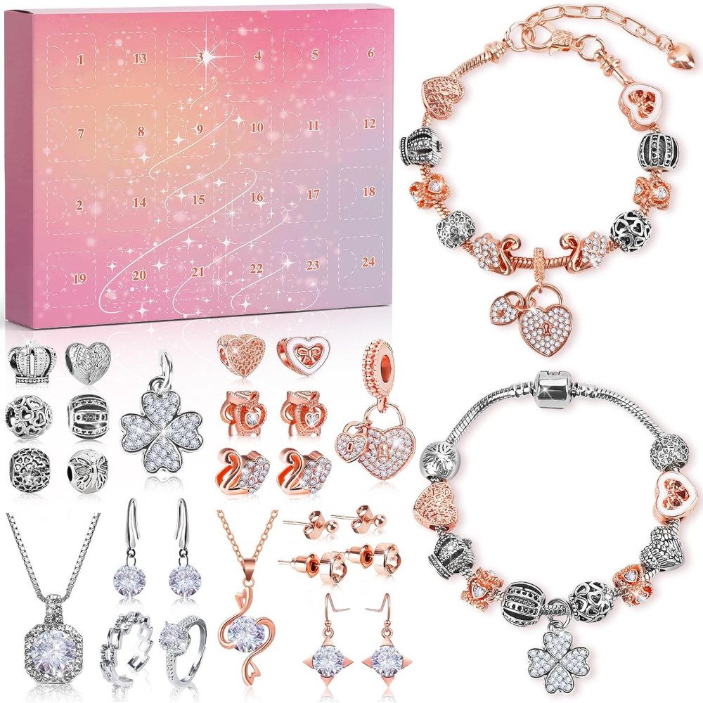 GRANDFUN Adventskalender Teenager Mädchen Kinder DIY Inhalt Kinder Frauen Schmuck Armband Damen (Schmuck-Set), Damen, Weihnachtskalender Jugendliche Mädchen Geschenke