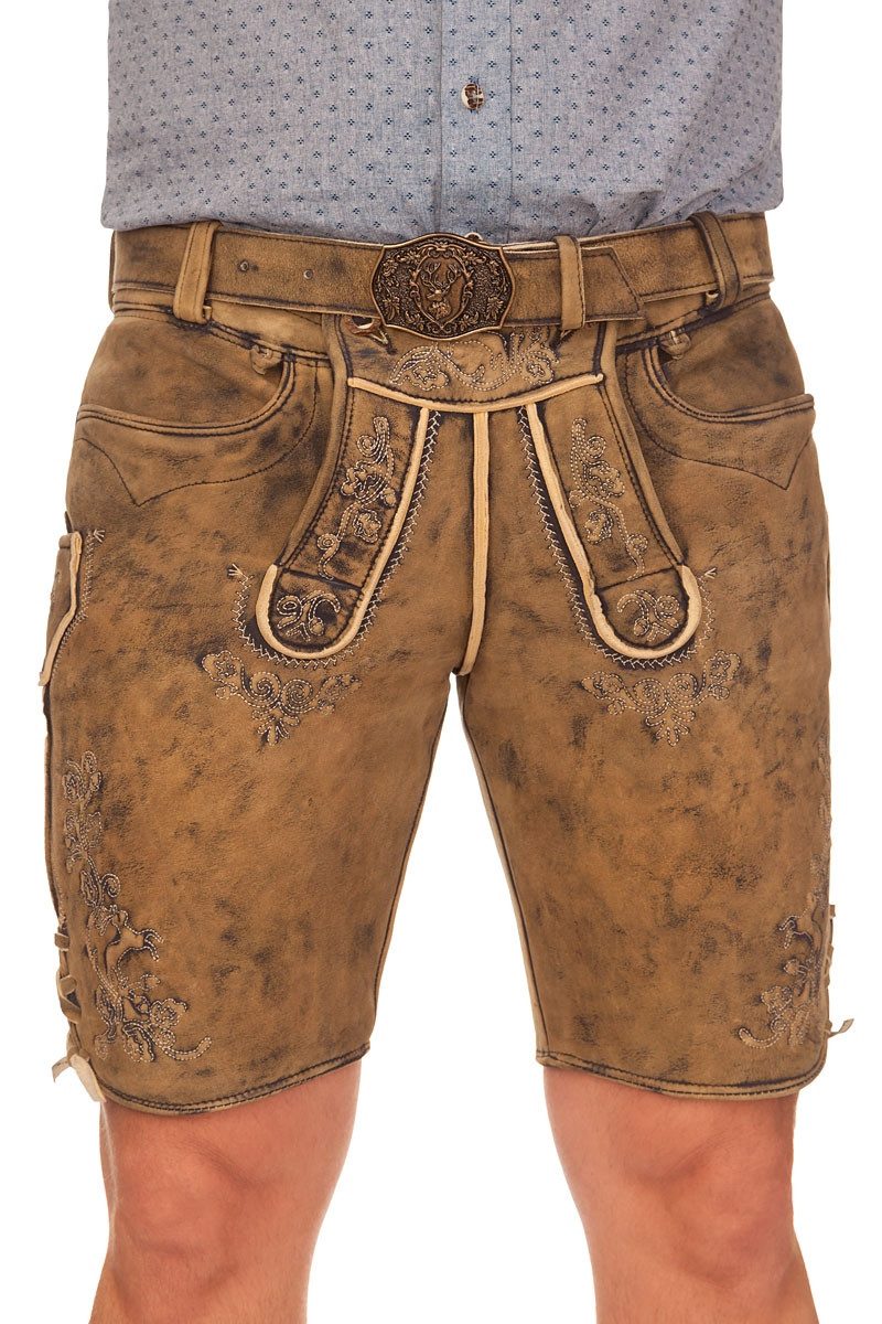 Trachtenlederhose Hirschlederhose Herren kurz - FÖRSTER - braungelb urig