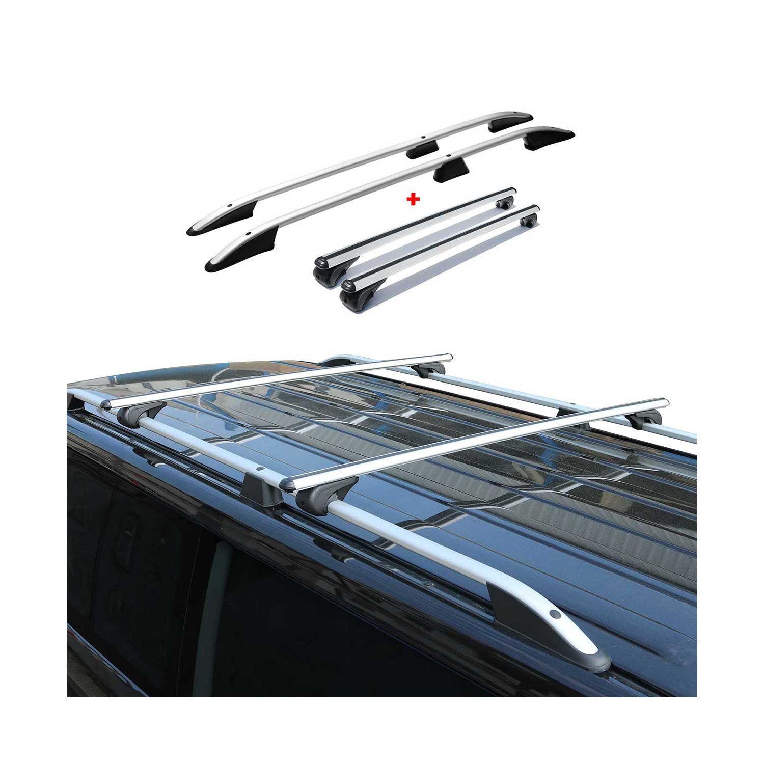 OMAC Dachträger Dachreling SET für VW T6 T6.1 Transporter L1 Aluminium Silber 4tlg (4-St), Anti-Diebstahlschloss, Leichtgewichtig, Multifunktional
