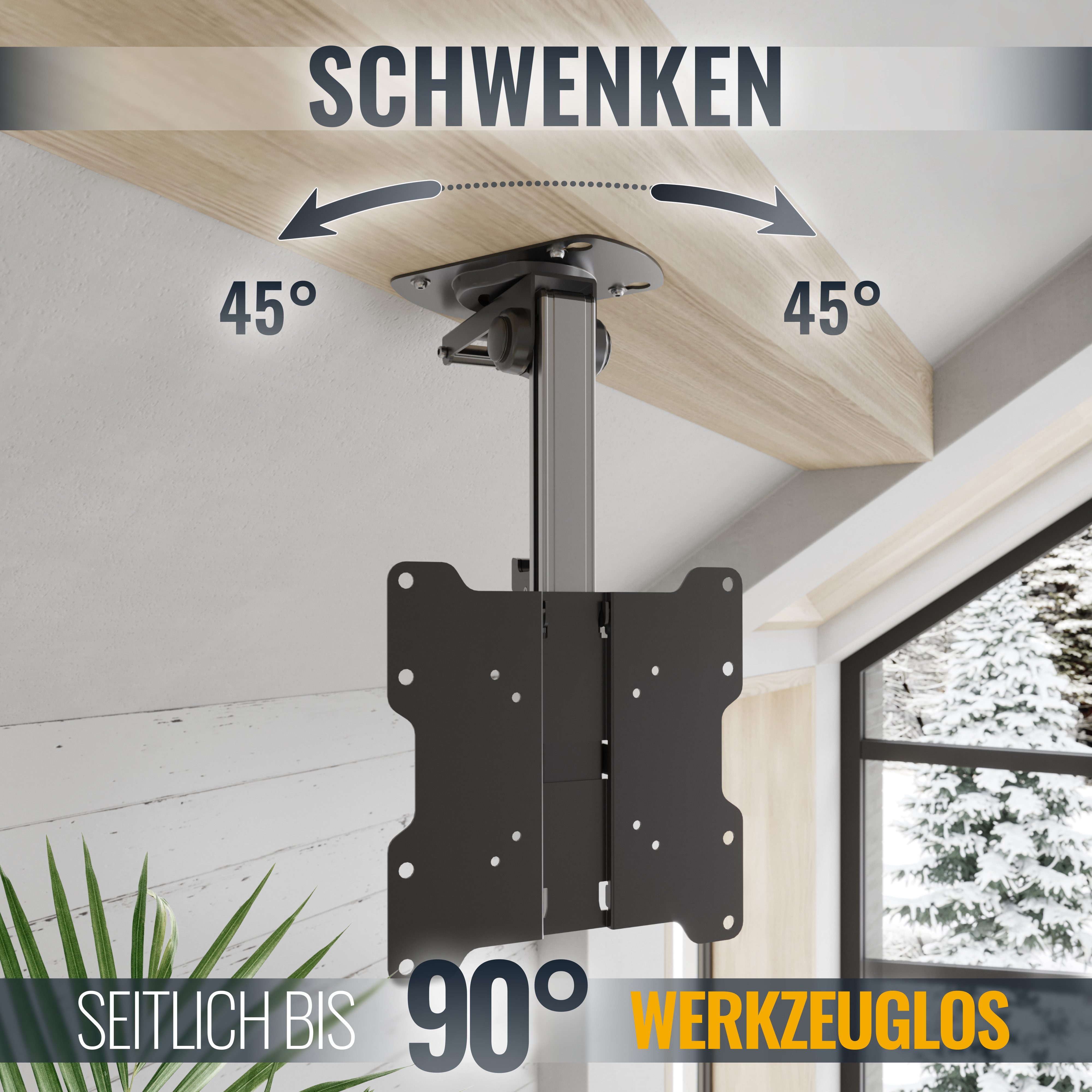 RICOO TV-Deckenhalterung TV Deckenhalter 13"-33" bis 20Kg für LCD / LED / Plasma Monitor D0122, (bis 33 Zoll, VESA 75x75 bis 200x200, 1-tlg., sufenlos ein- / ausklappbar, Frontplatte in der Höhe verstellbar, für Decke Dachschräge, +/-45° schwenkbar, von 265 - 400mm ausziehbar)