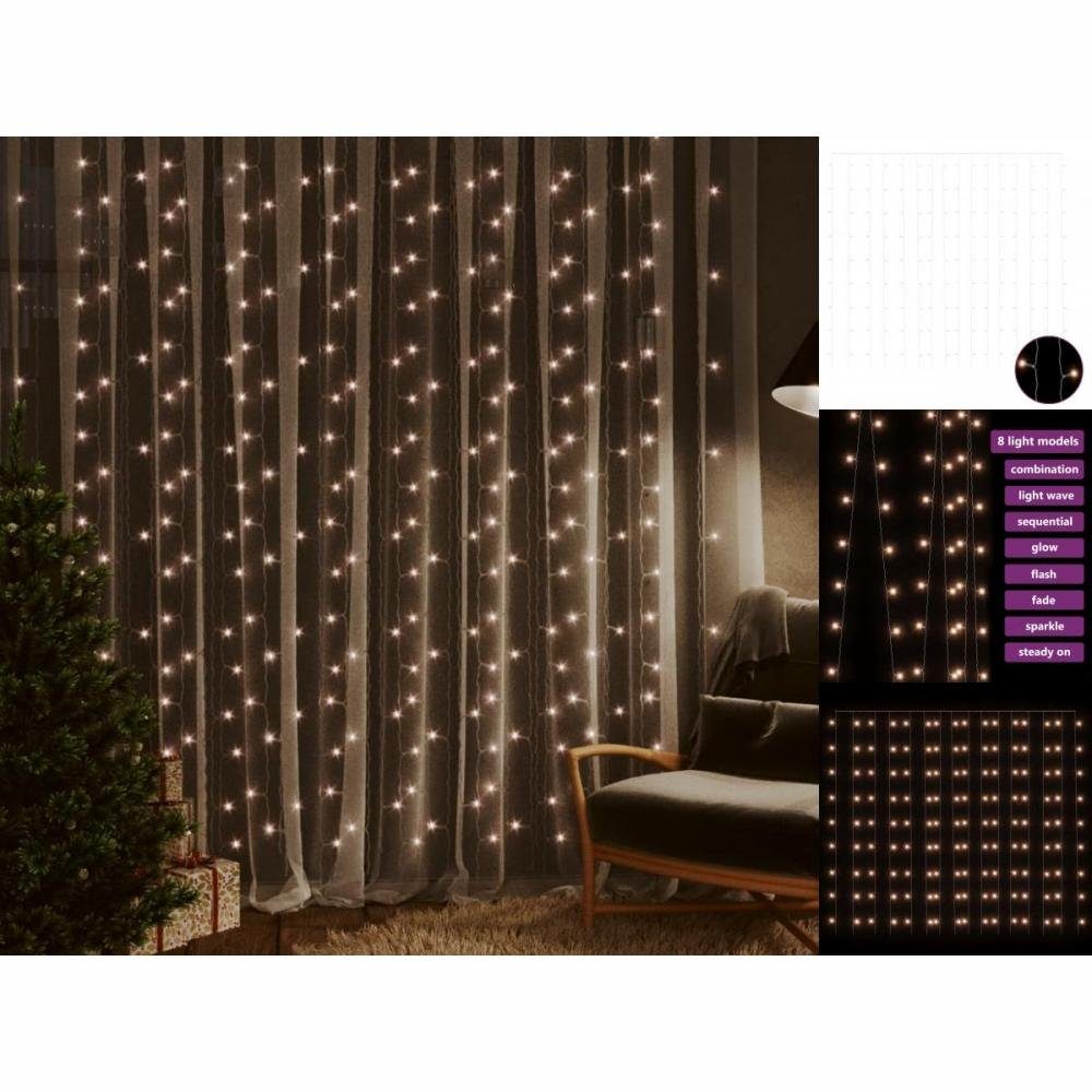 vidaXL Dekolicht LED-Lichtervorhang 3x3 m 300 LEDs Warmweiß 8 Funktionen