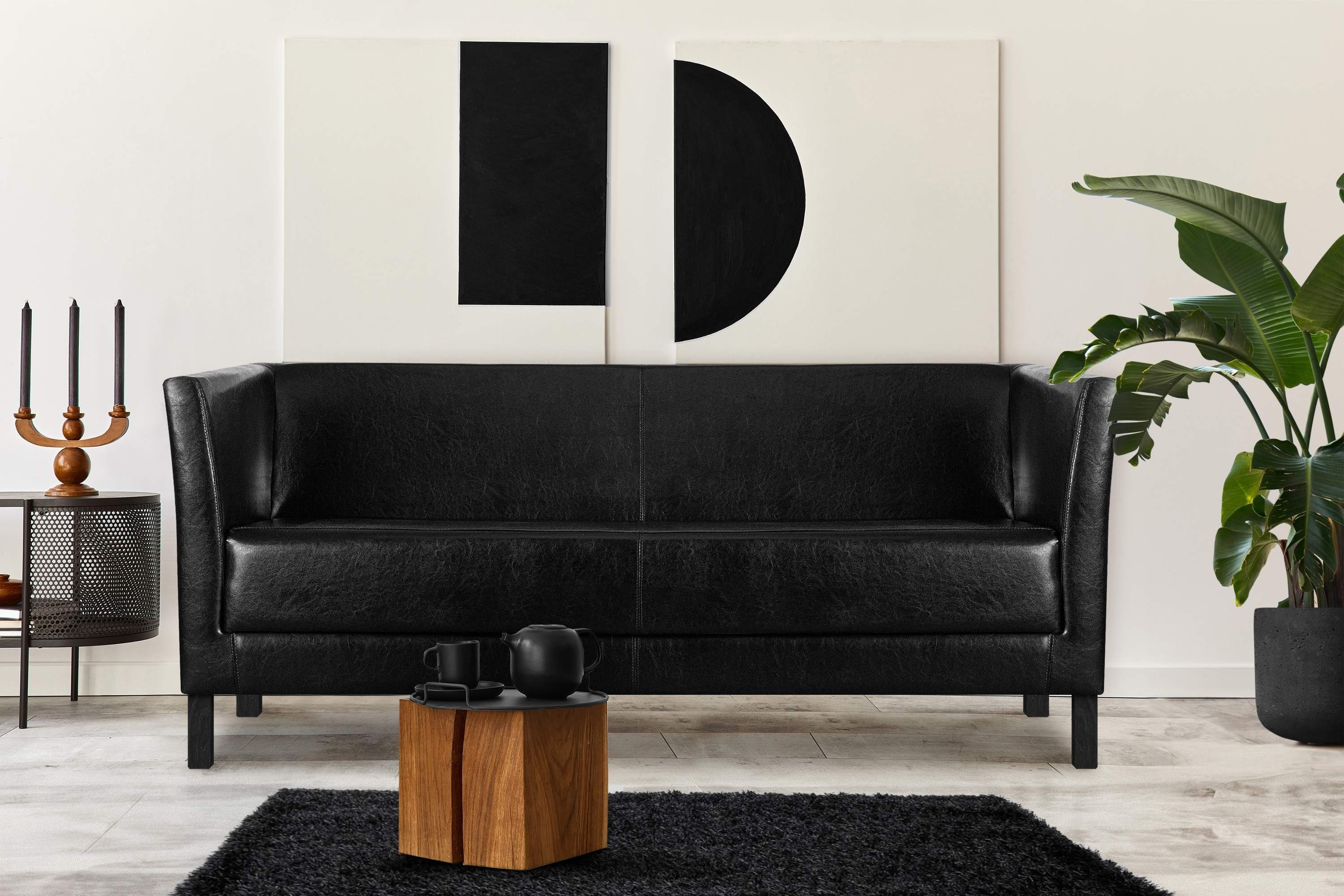 Konsimo Rückenlehne, | Kunstleder Sofa 1 hohe 3 hohe weiche Beine, schwarz Sitzfläche schwarz ESPECTO Teile, Sofa und Sitzer,