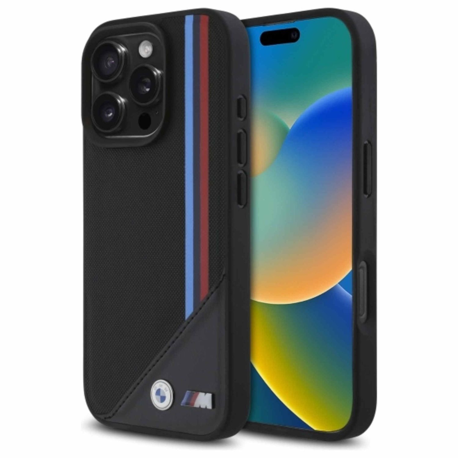 BMW Smartphone-Hülle BMW Apple iPhone 16 Pro Hardcase Meshed Tricolor Stripes MagSafe