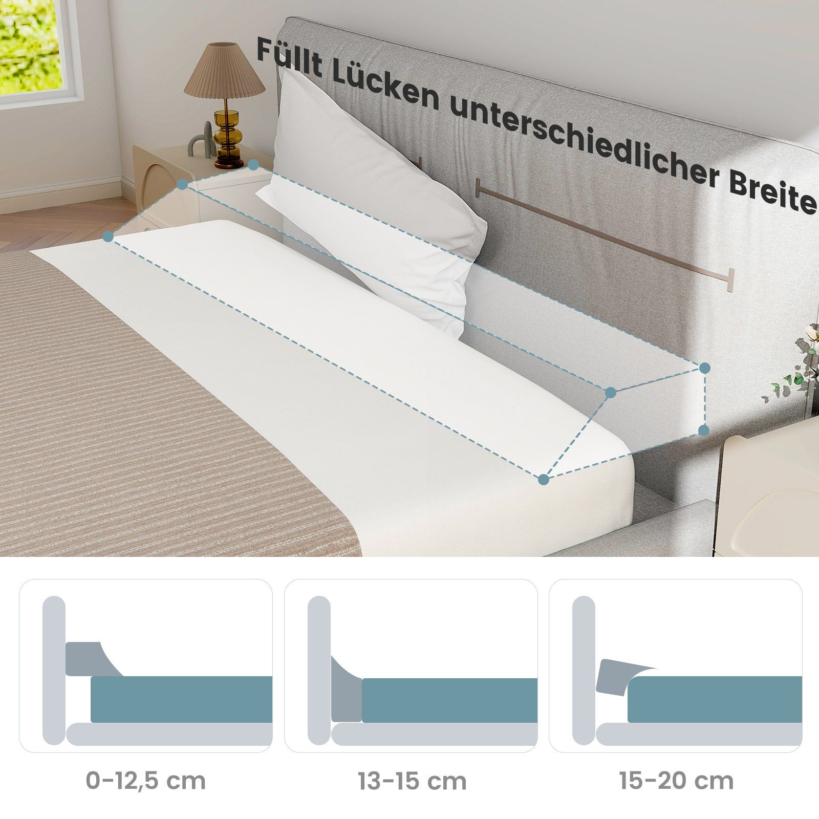 COSTWAY Keilkissen, Bett-Lückenfüller, mit Seitentasche, 137 x 25 x 13 cm
