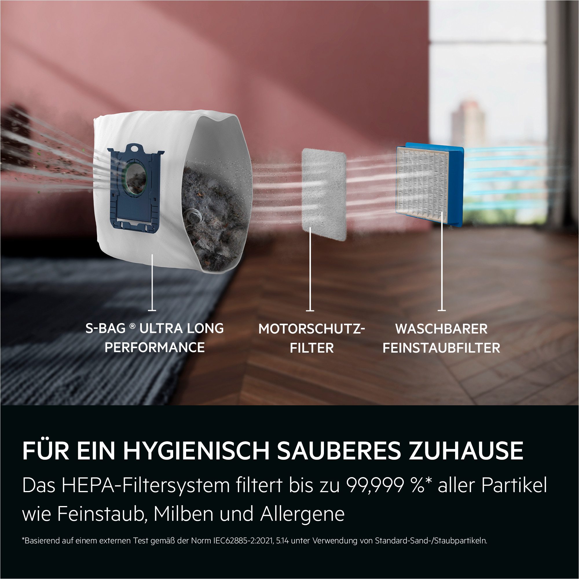 AEG Bodenstaubsauger VX9-5-EBR, 650 W, mit Beutel, Extra stark & leise – Beutelstaubsauger 69 dB, HEPA für Allergiker