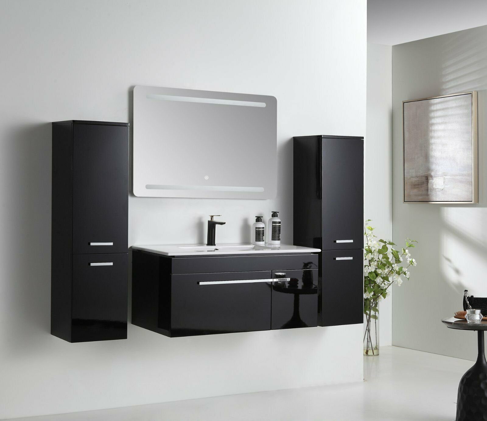Faizee Möbel BadmöbelSet Badmöbel Set Komplett 90cm Schwarz/Königsblau