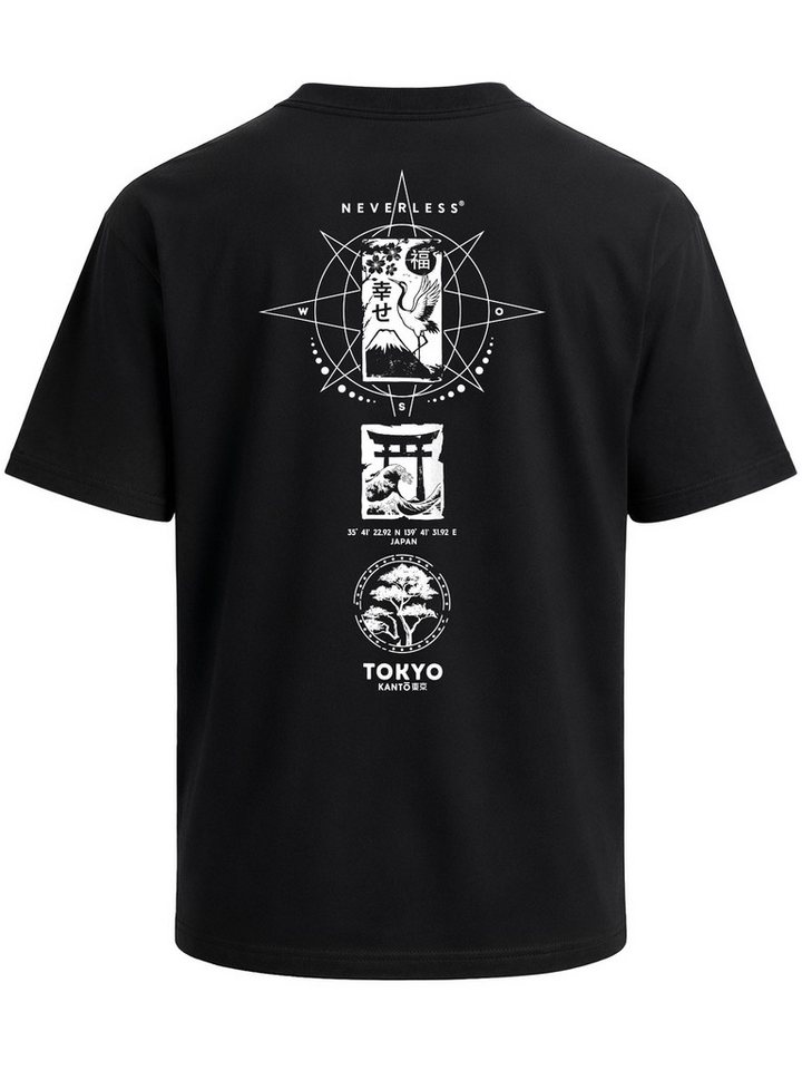 Neverless Oversize-Shirt Herren T-Shirt - Japan Kompass - Oversized Relaxed Fit Sommer mit Print