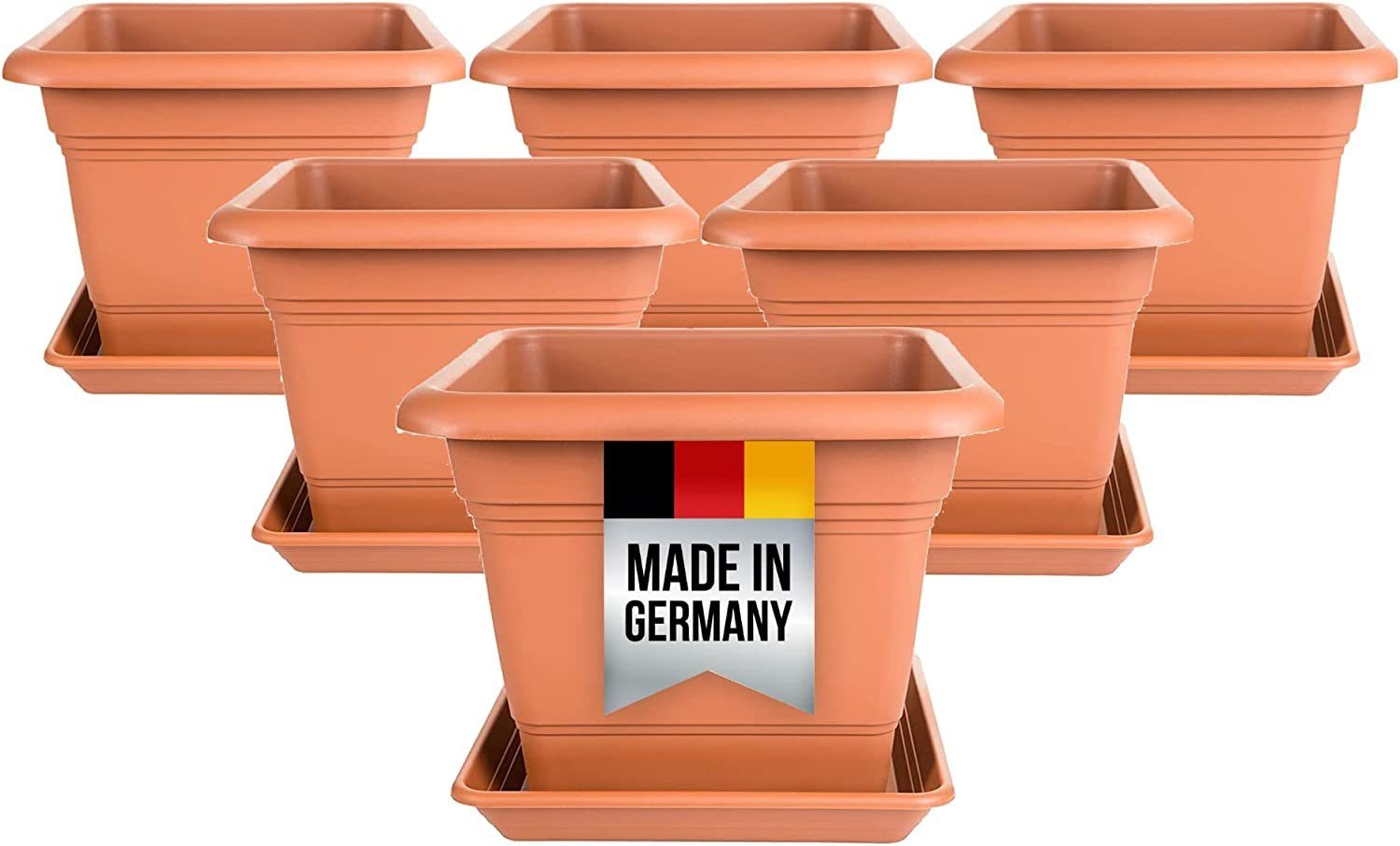 Centi Pflanzkübel Blumentopf Gross, Pflanzentopf Groß Außen Blumentopf mit  Untersetzer (Set, 6 St., 40x40 cm aus Kunststoff in Terracotta),  Pflanzkübel, Blumenkübel, Made in DE