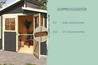 Karibu Gartenhaus Gartenhaus "Schiefenberg 6" terragrau, BxT: 302x217 cm, aus hochwertiger nordischer Fichte mit wasserabweisender Profilierung