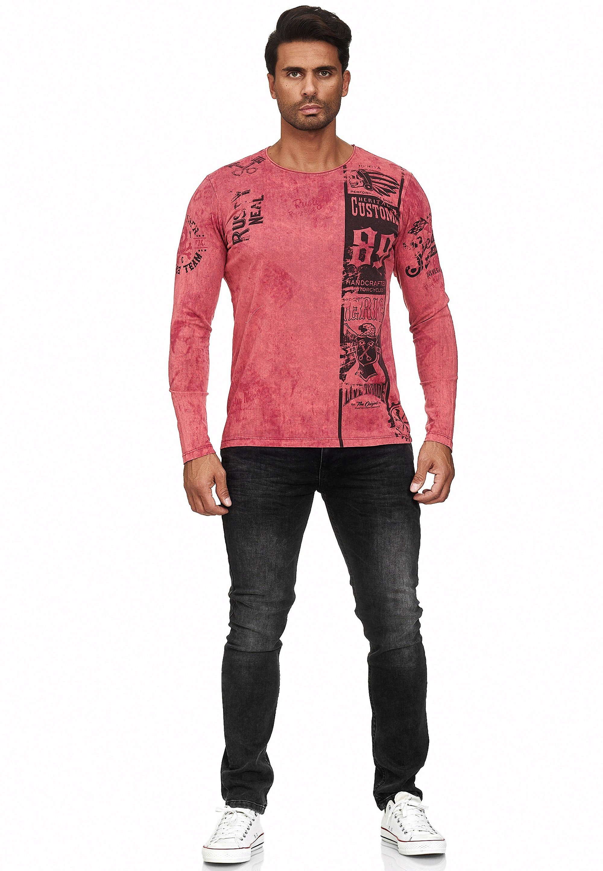 Langarmshirt Rusty coolem rot-schwarz mit Neal Print