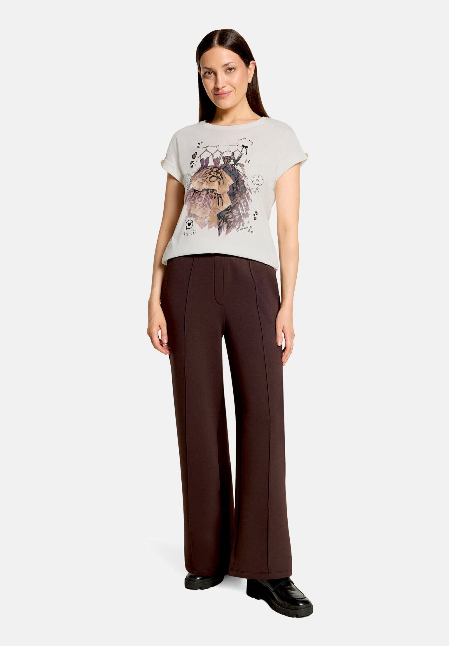 Cartoon Kurzarmshirt Damen mit Ärmelaufschlag (1-tlg)